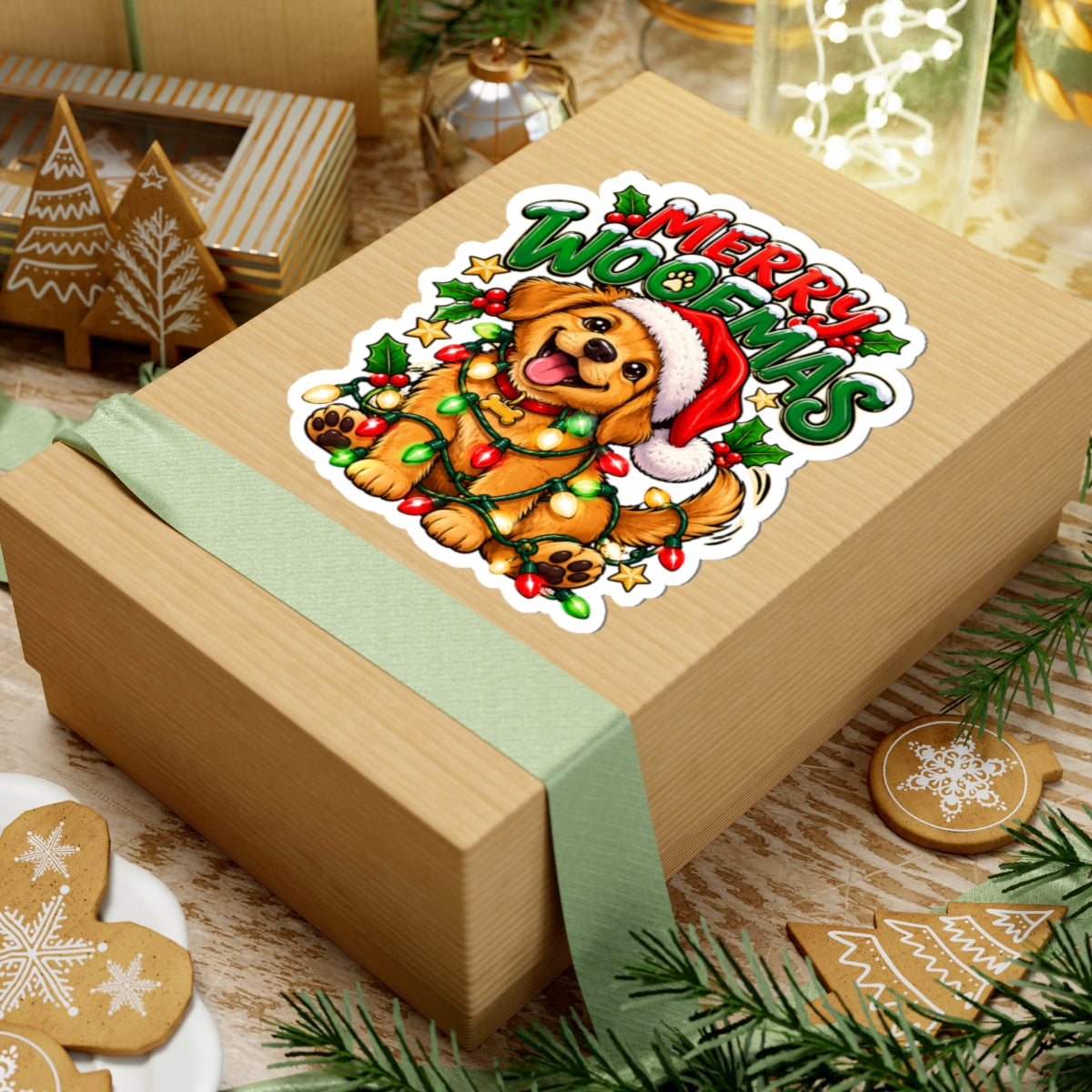 Merry Woofmas Puppy Christmas Sticker | Kiss-Cut Sticker