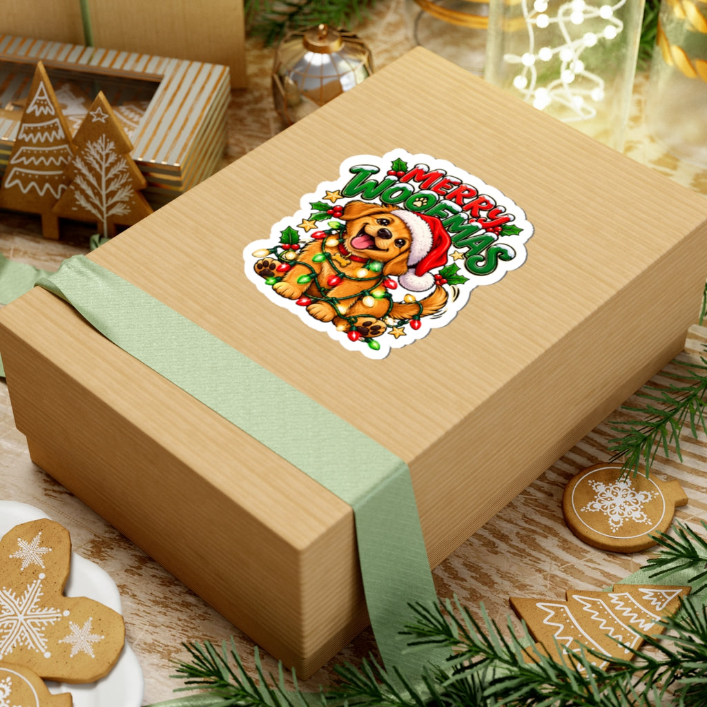 Merry Woofmas Puppy Christmas Sticker | Kiss-Cut Sticker