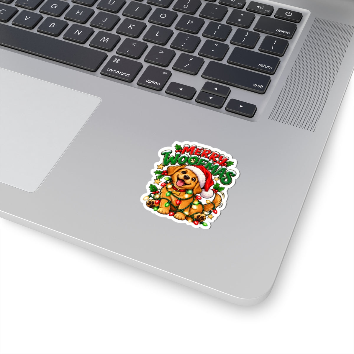 Merry Woofmas Puppy Christmas Sticker | Kiss-Cut Sticker