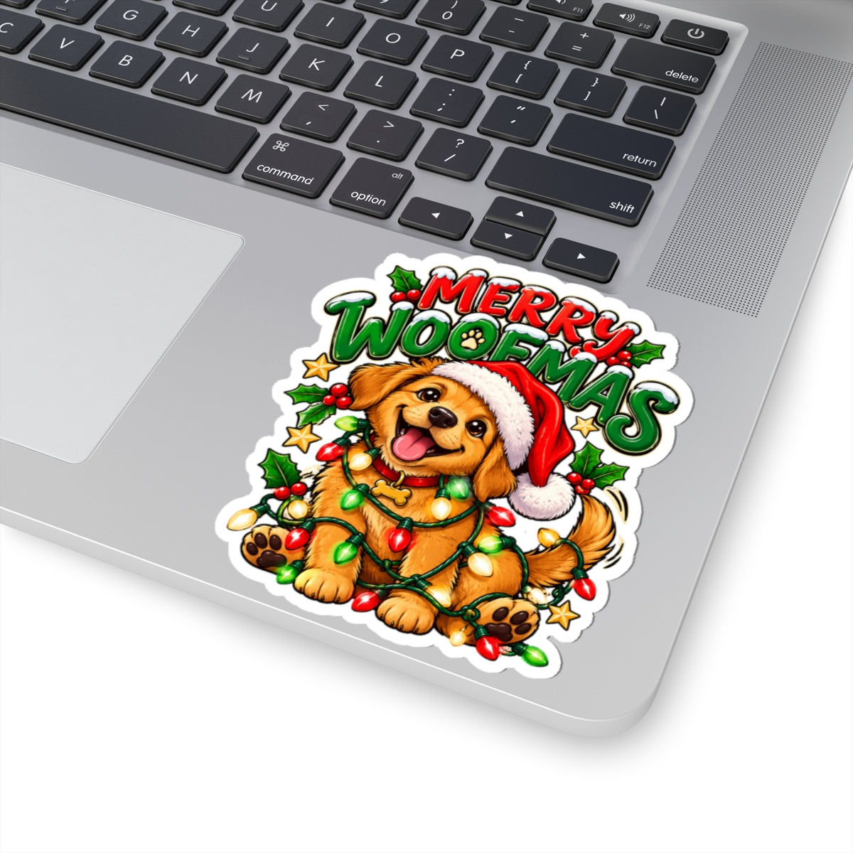 Merry Woofmas Puppy Christmas Sticker | Kiss-Cut Sticker