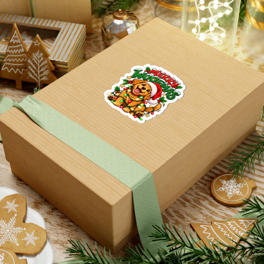 Merry Woofmas Puppy Christmas Sticker | Kiss-Cut Sticker