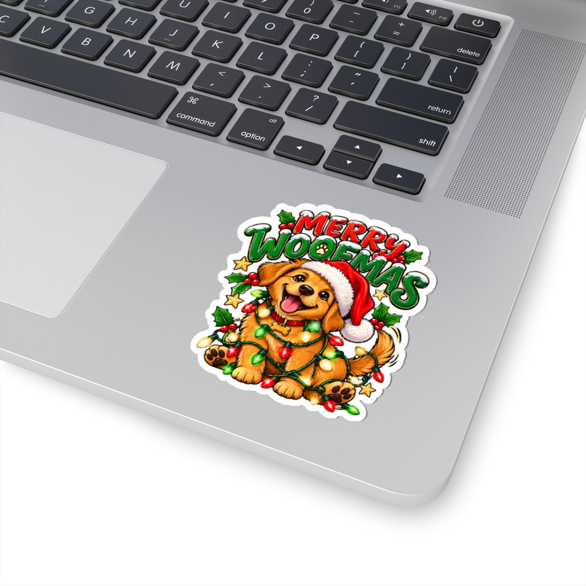 Merry Woofmas Puppy Christmas Sticker | Kiss-Cut Sticker