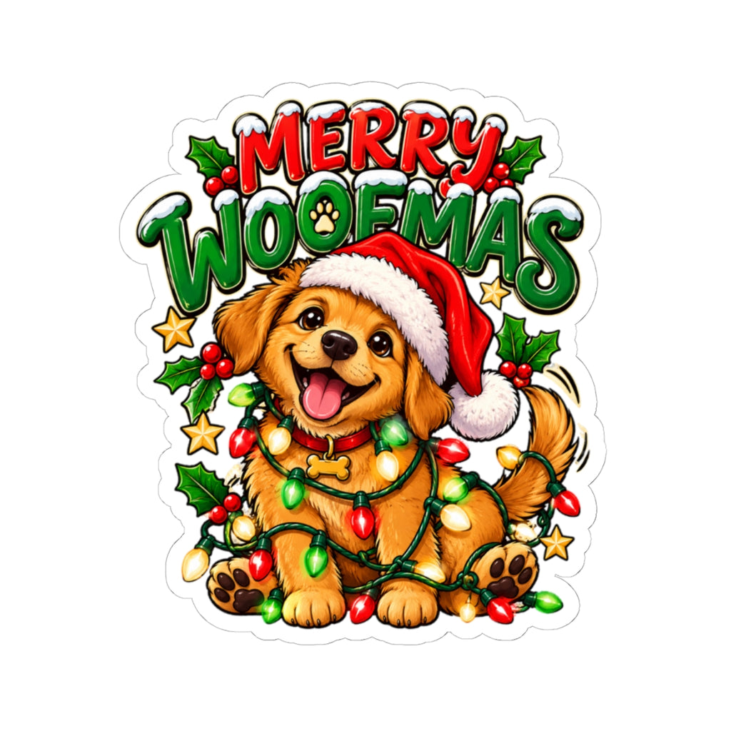 Merry Woofmas Puppy Christmas Sticker | Kiss-Cut Sticker