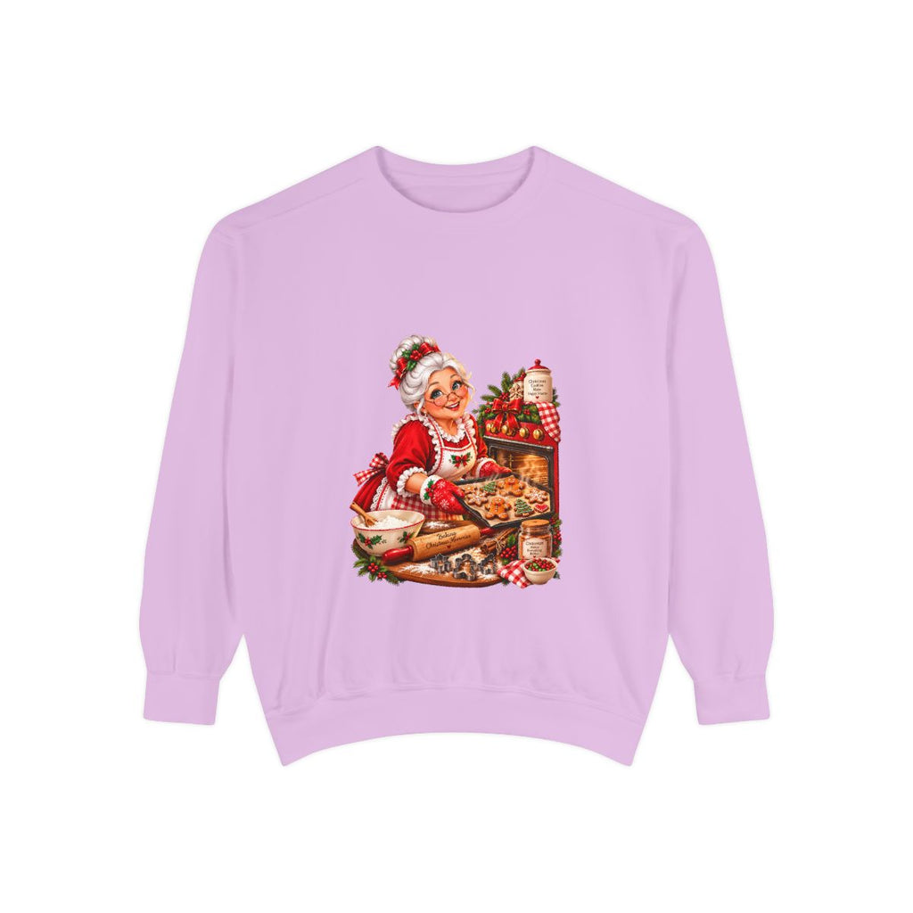 Mrs. Claus Baking Cookies Sweatshirt | Vintage Christmas Kitchen Illustration