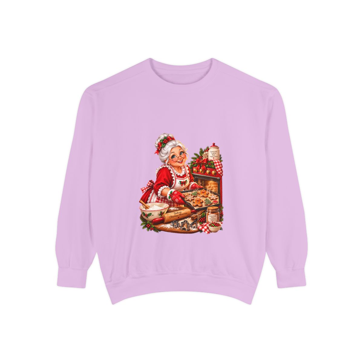 Mrs. Claus Baking Cookies Sweatshirt | Vintage Christmas Kitchen Illustration