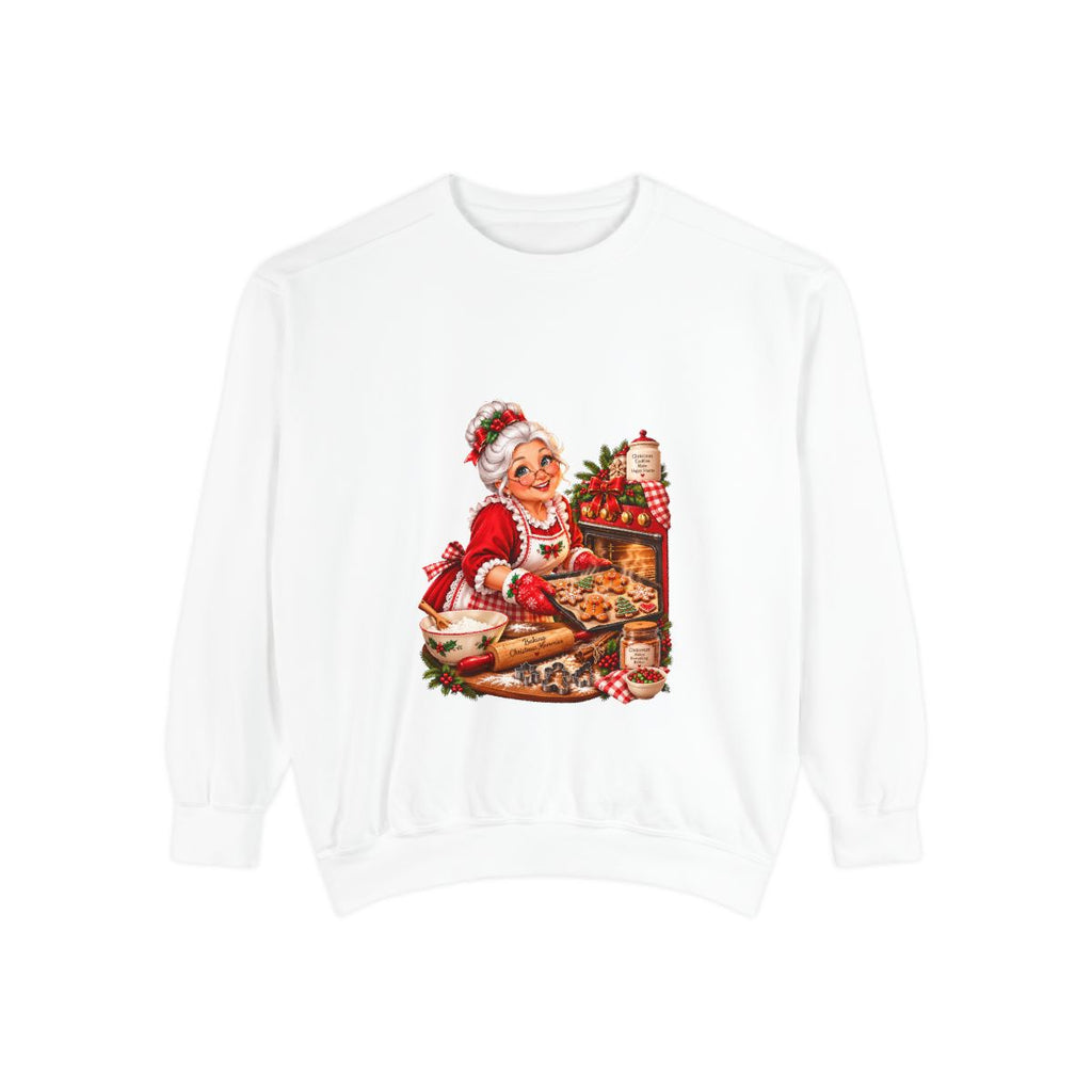 Mrs. Claus Baking Cookies Sweatshirt | Vintage Christmas Kitchen Illustration