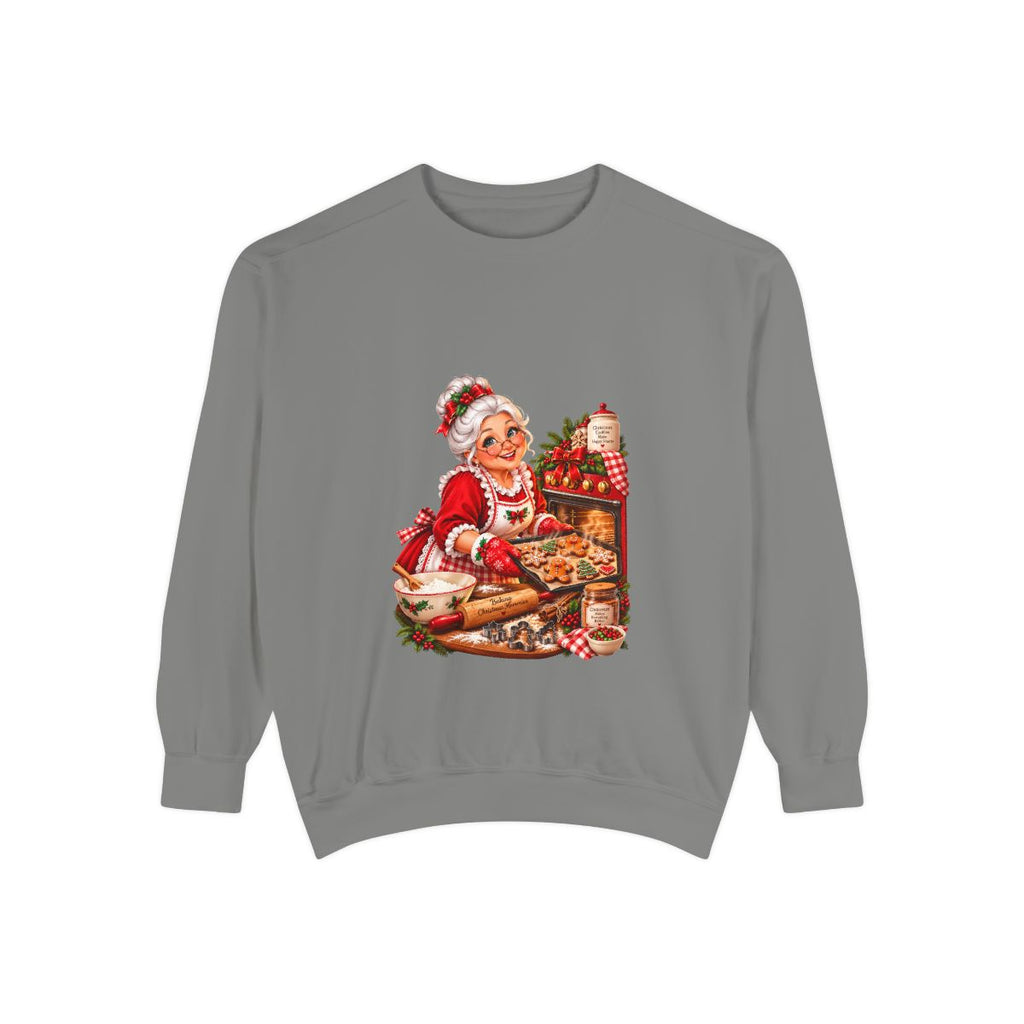 Mrs. Claus Baking Cookies Sweatshirt | Vintage Christmas Kitchen Illustration