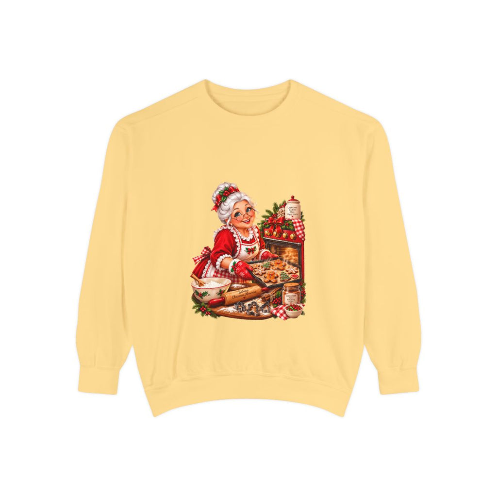 Mrs. Claus Baking Cookies Sweatshirt | Vintage Christmas Kitchen Illustration