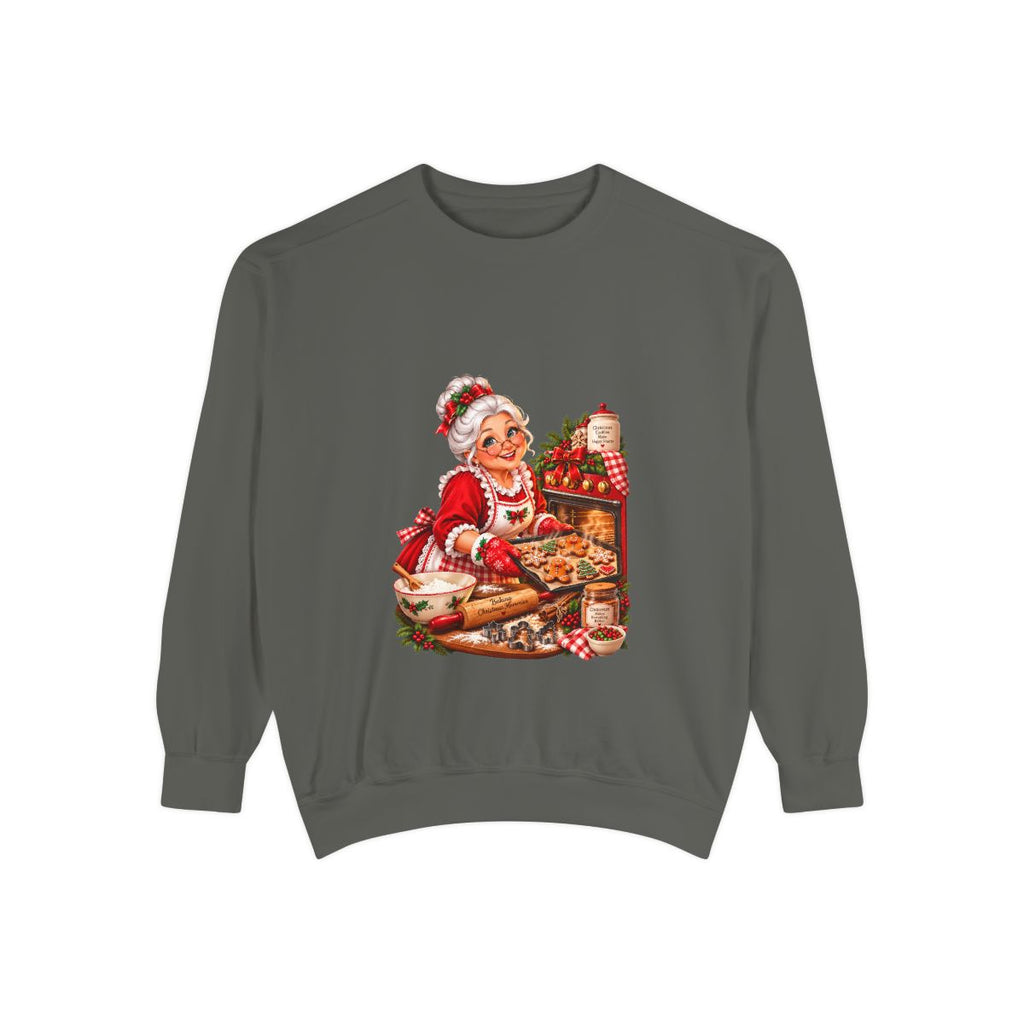 Mrs. Claus Baking Cookies Sweatshirt | Vintage Christmas Kitchen Illustration