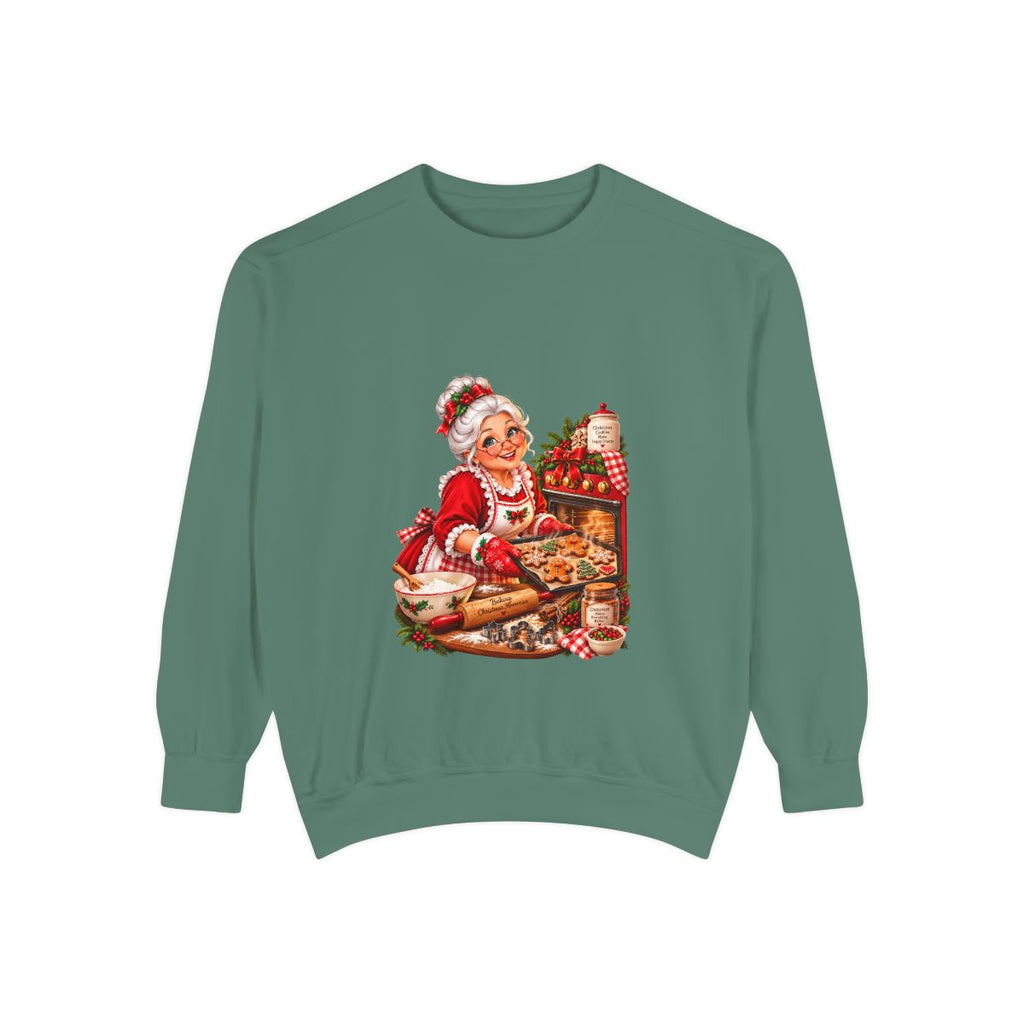 Mrs. Claus Baking Cookies Sweatshirt | Vintage Christmas Kitchen Illustration
