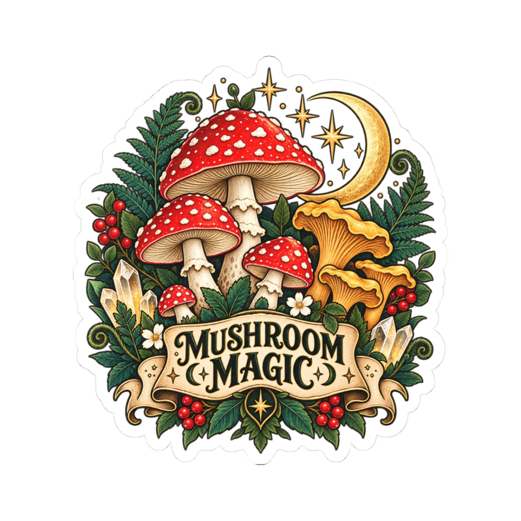 Mushroom Magic Kiss-Cut Sticker | Red Toadstool Moon Forest