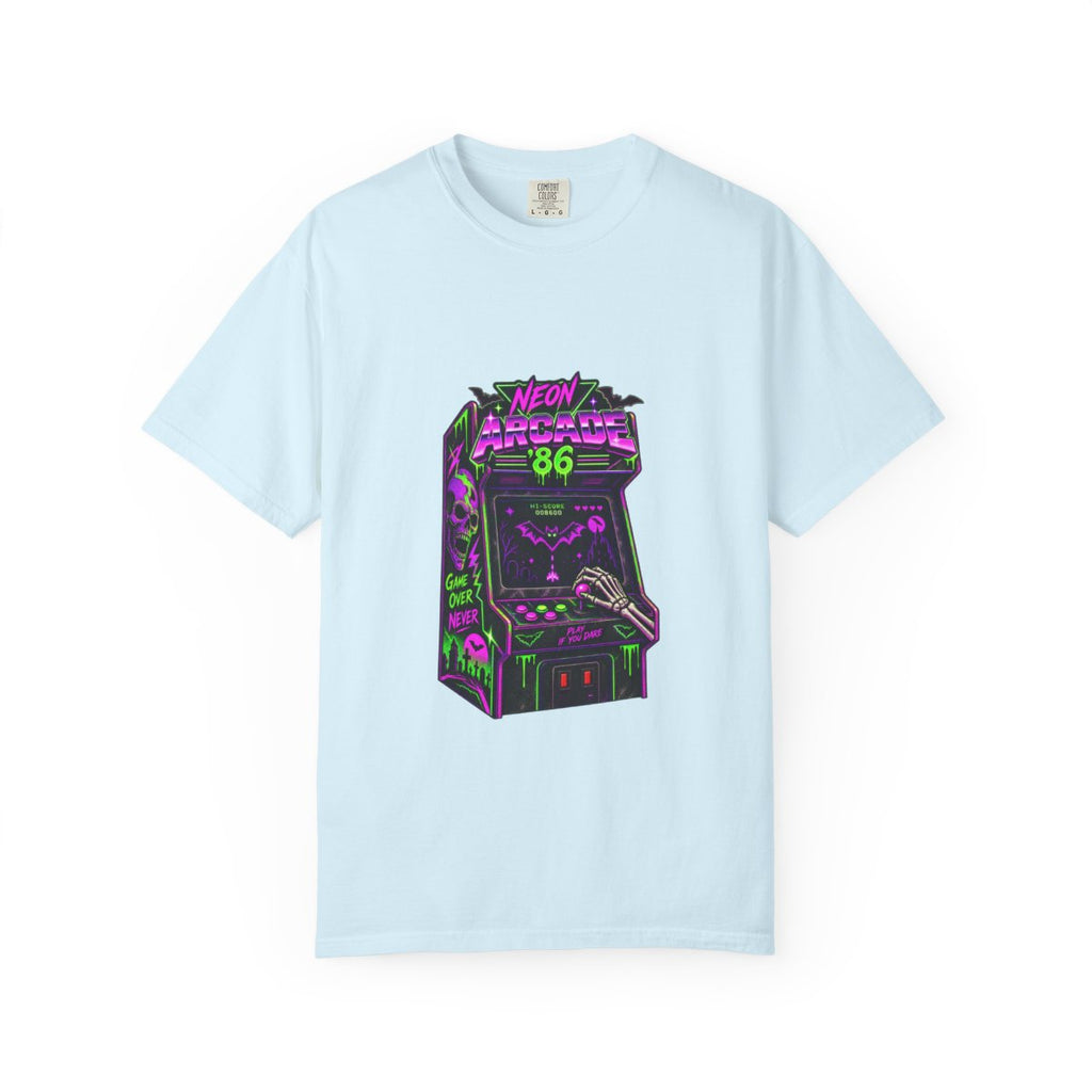 Neon Arcade '86 Retro Gaming T-Shirt | Vintage 80s Arcade Cabinet Skeleton Gamer Graphic Tee, Vaporwave Halloween