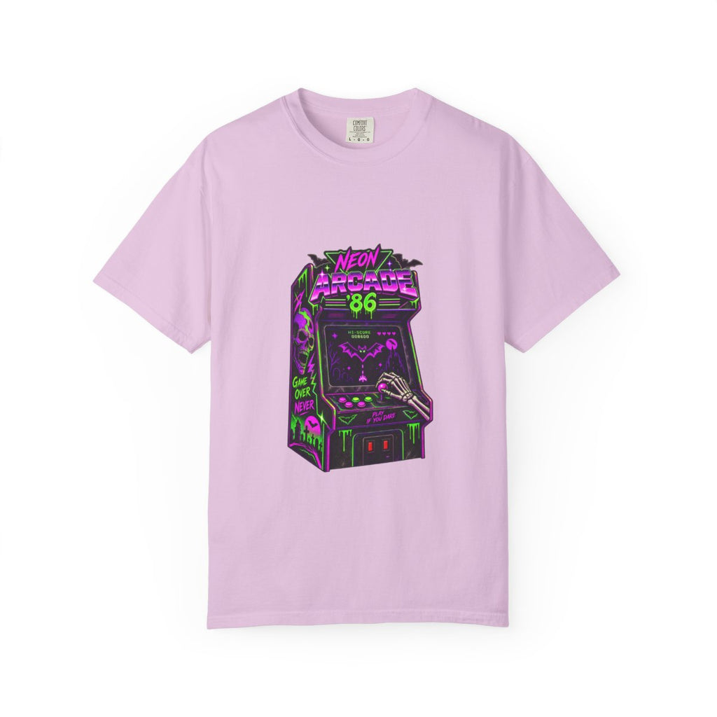 Neon Arcade '86 Retro Gaming T-Shirt | Vintage 80s Arcade Cabinet Skeleton Gamer Graphic Tee, Vaporwave Halloween