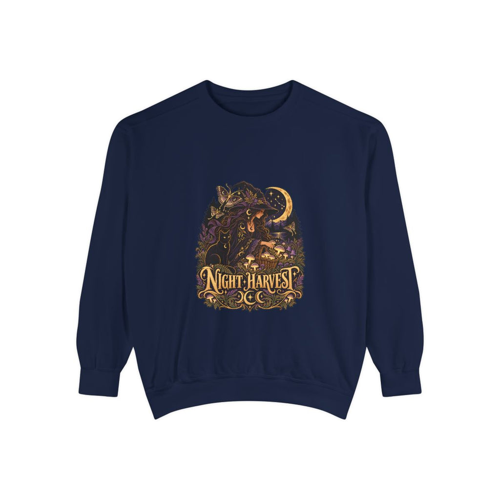 Night Harvest Witchcore Sweatshirt | Celestial Witch Mushroom Moon Graphic Crewneck, Witchy Aesthetic Fall Gift