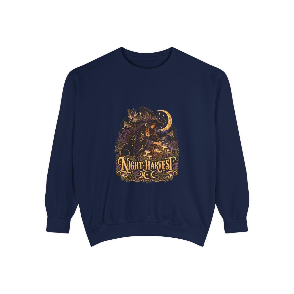 Night Harvest Witchcore Sweatshirt | Celestial Witch Mushroom Moon Graphic Crewneck, Witchy Aesthetic Fall Gift