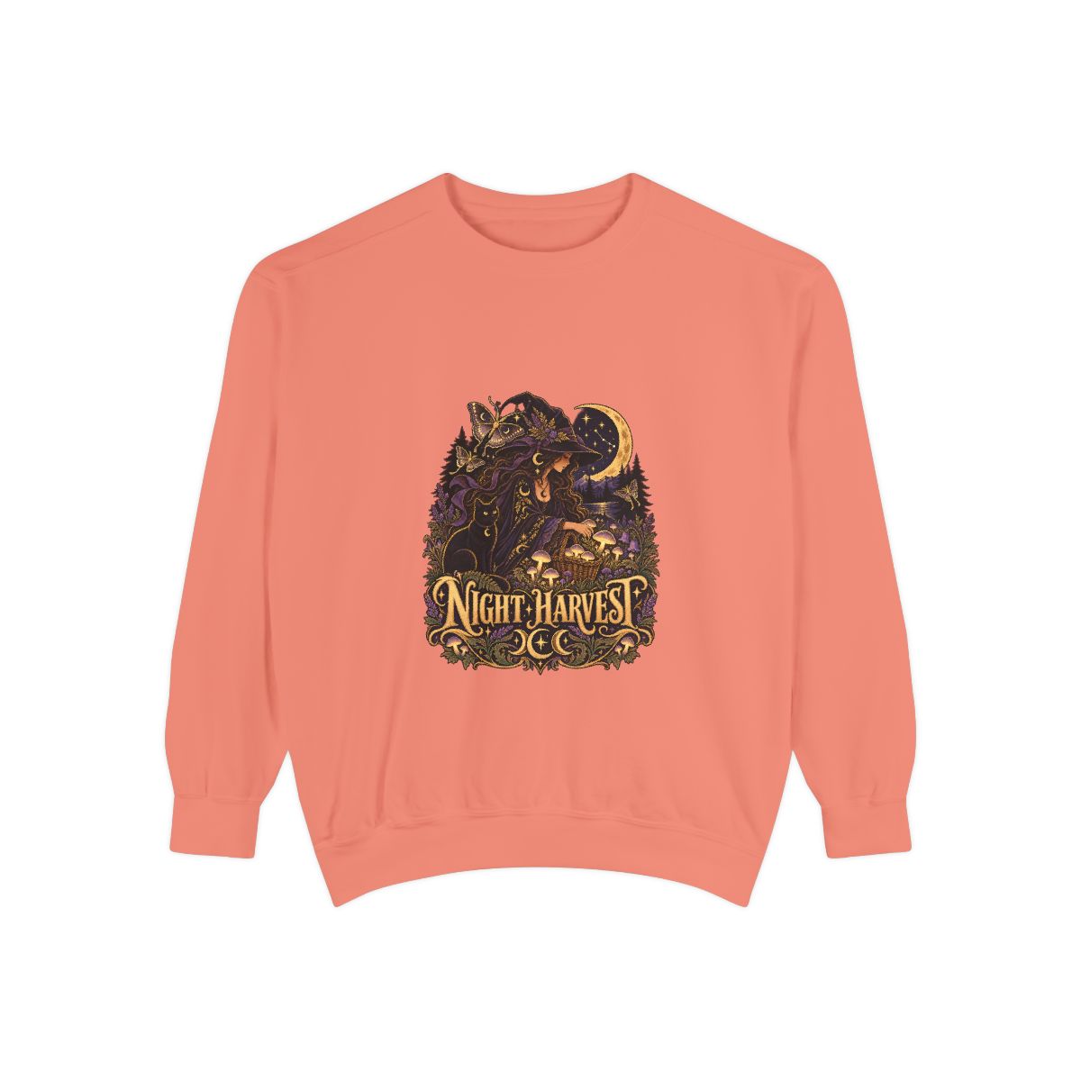 Night Harvest Witchcore Sweatshirt | Celestial Witch Mushroom Moon Graphic Crewneck, Witchy Aesthetic Fall Gift