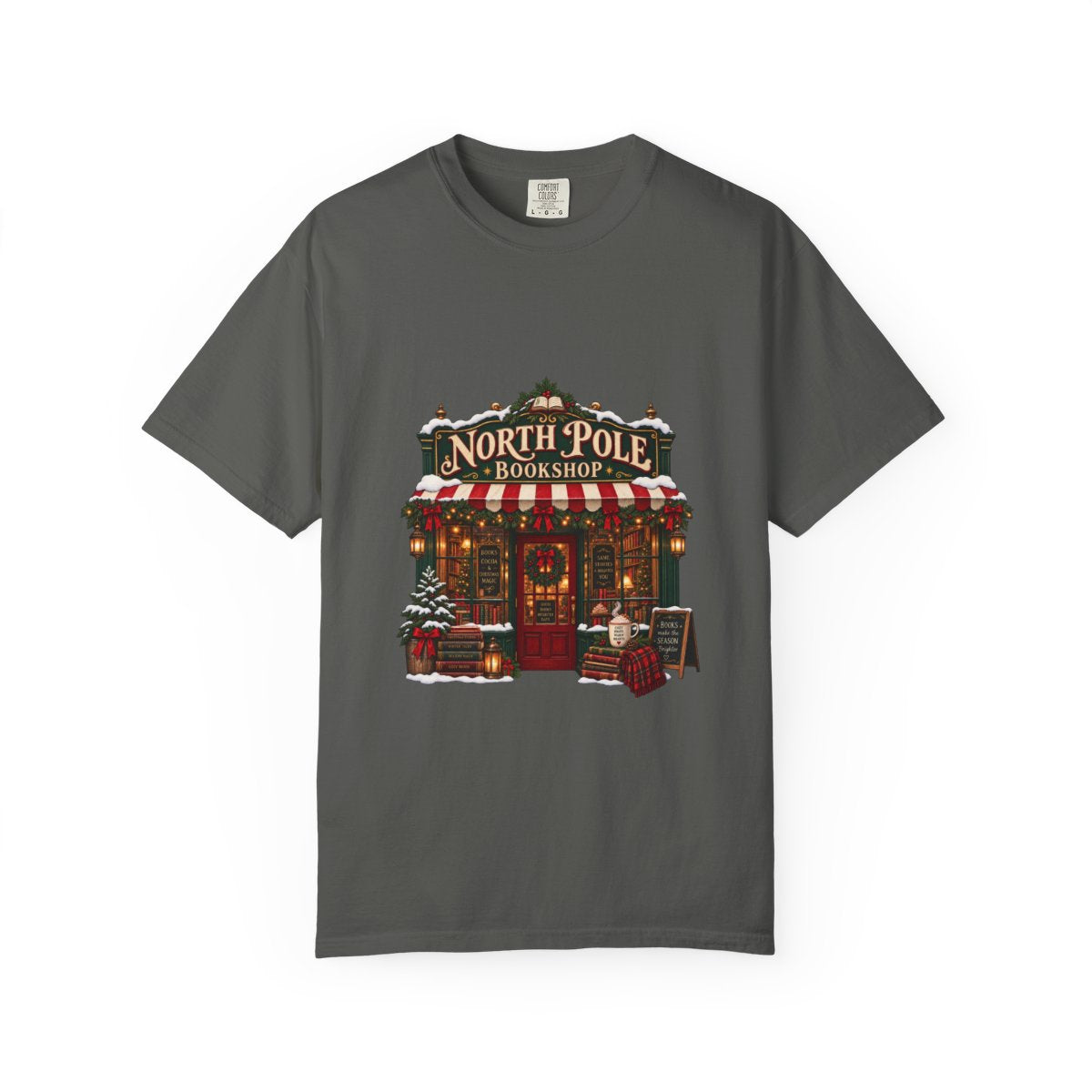 North Pole Bookshop T-shirt | Christmas bookstore illustration