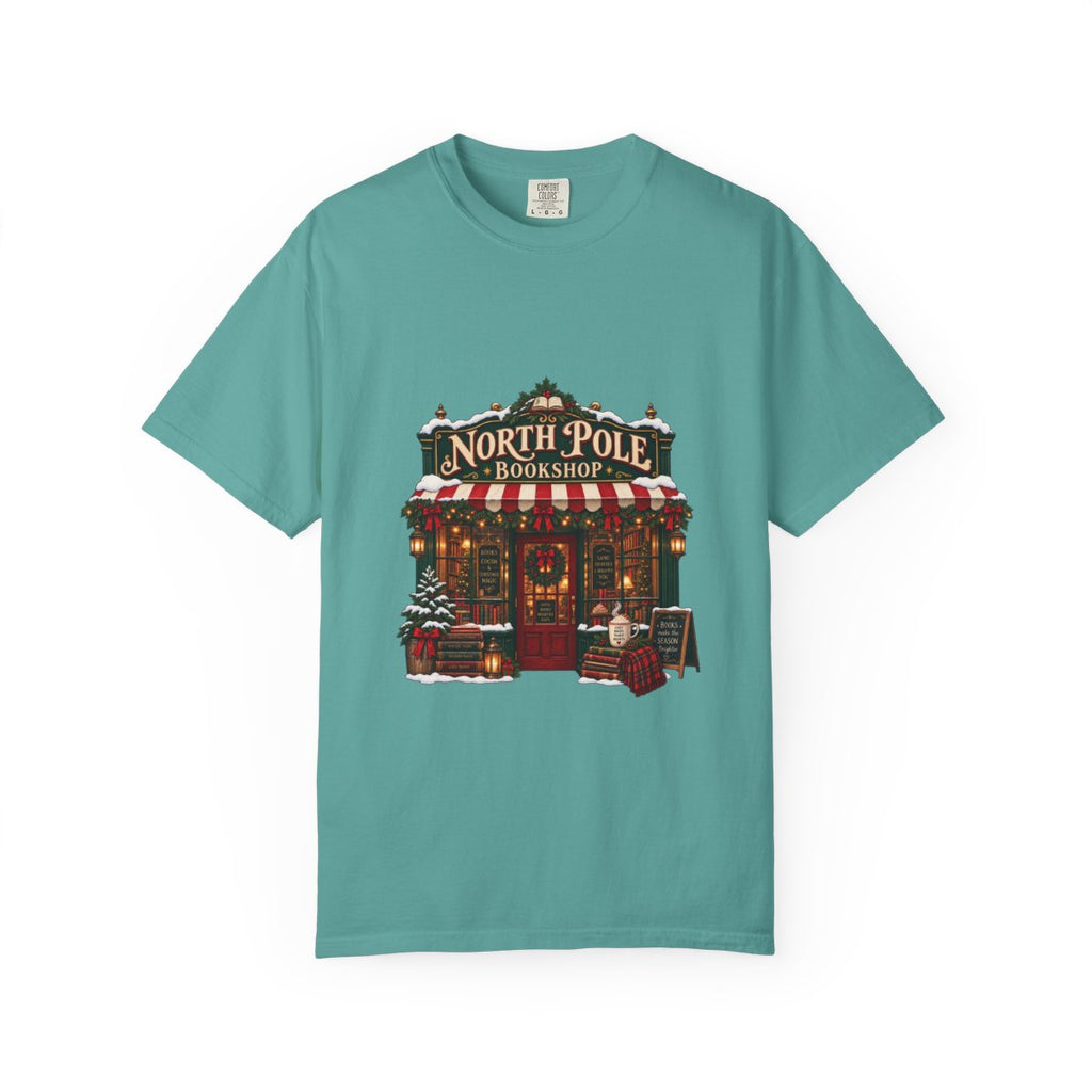 North Pole Bookshop T-shirt | Christmas bookstore illustration