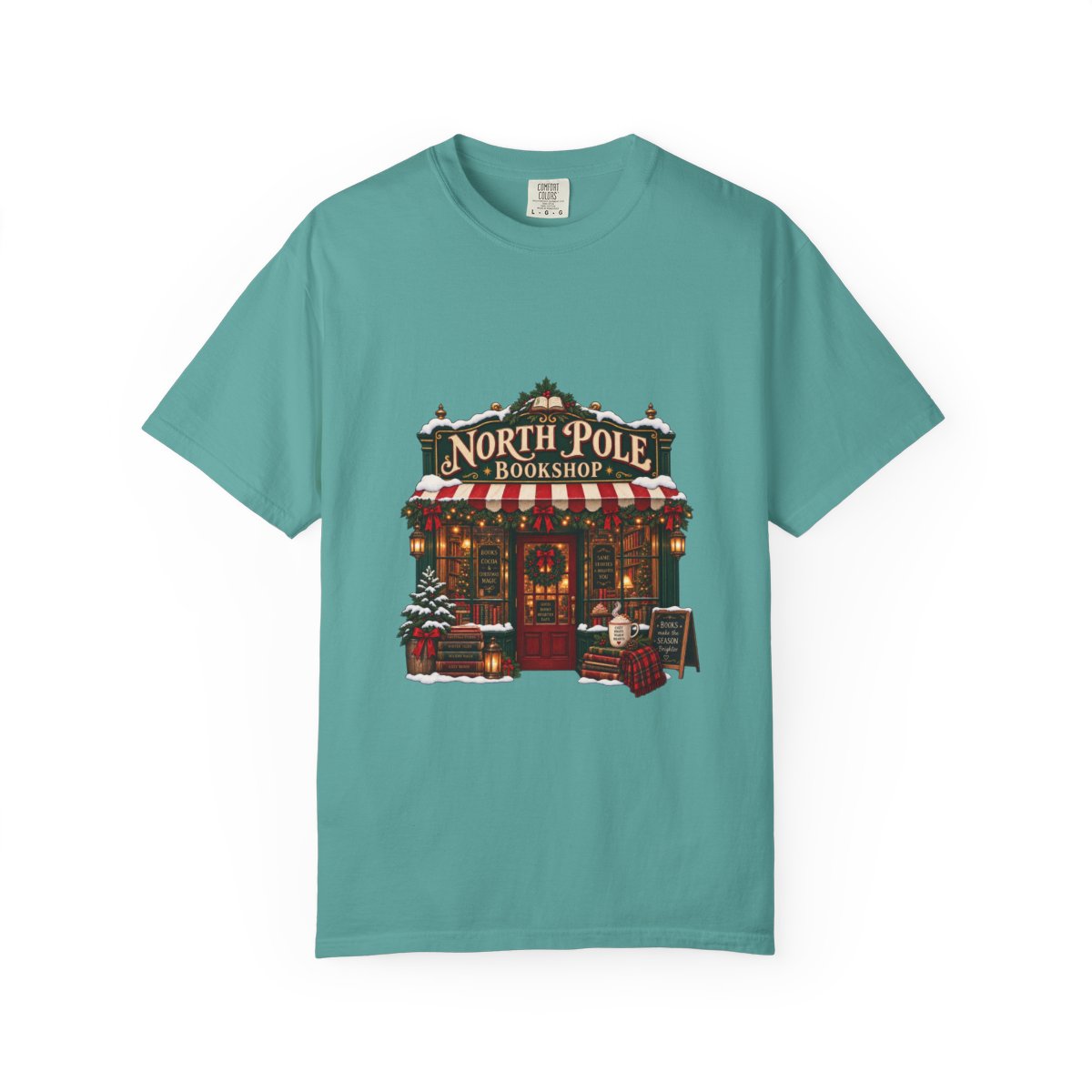North Pole Bookshop T-shirt | Christmas bookstore illustration
