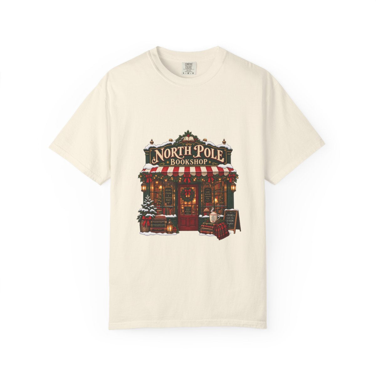 North Pole Bookshop T-shirt | Christmas bookstore illustration