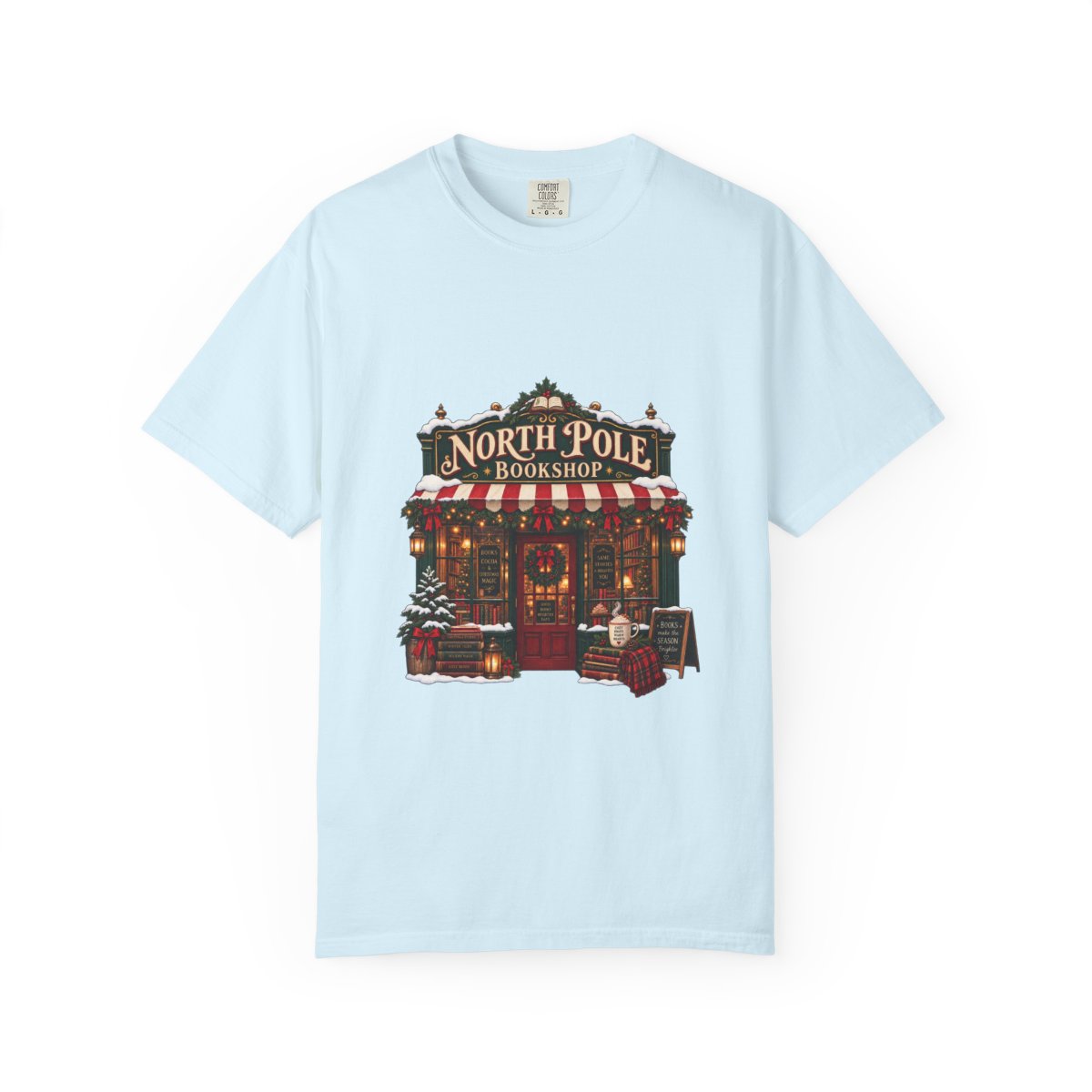 North Pole Bookshop T-shirt | Christmas bookstore illustration
