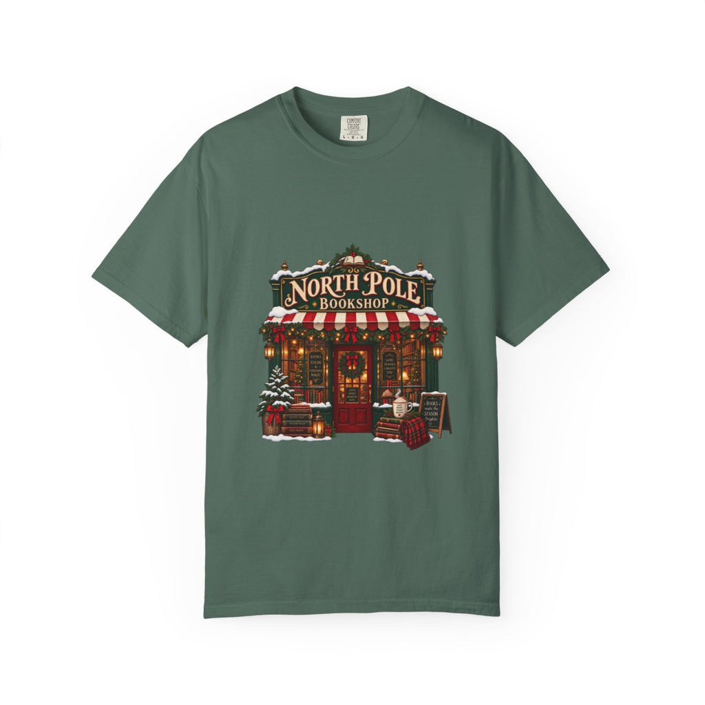 North Pole Bookshop T-shirt | Christmas bookstore illustration