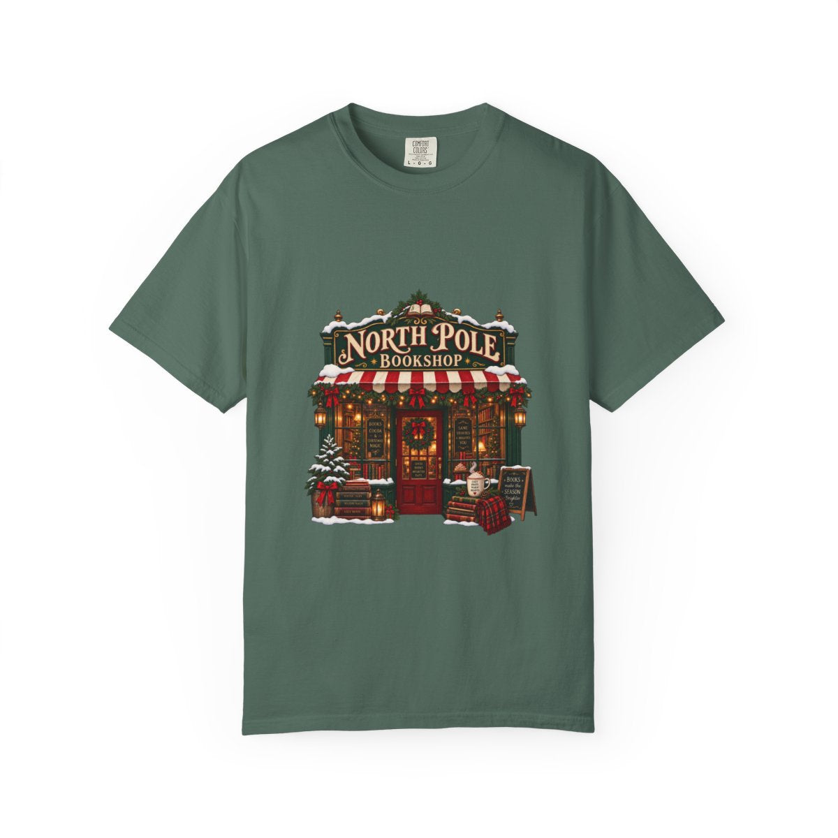 North Pole Bookshop T-shirt | Christmas bookstore illustration