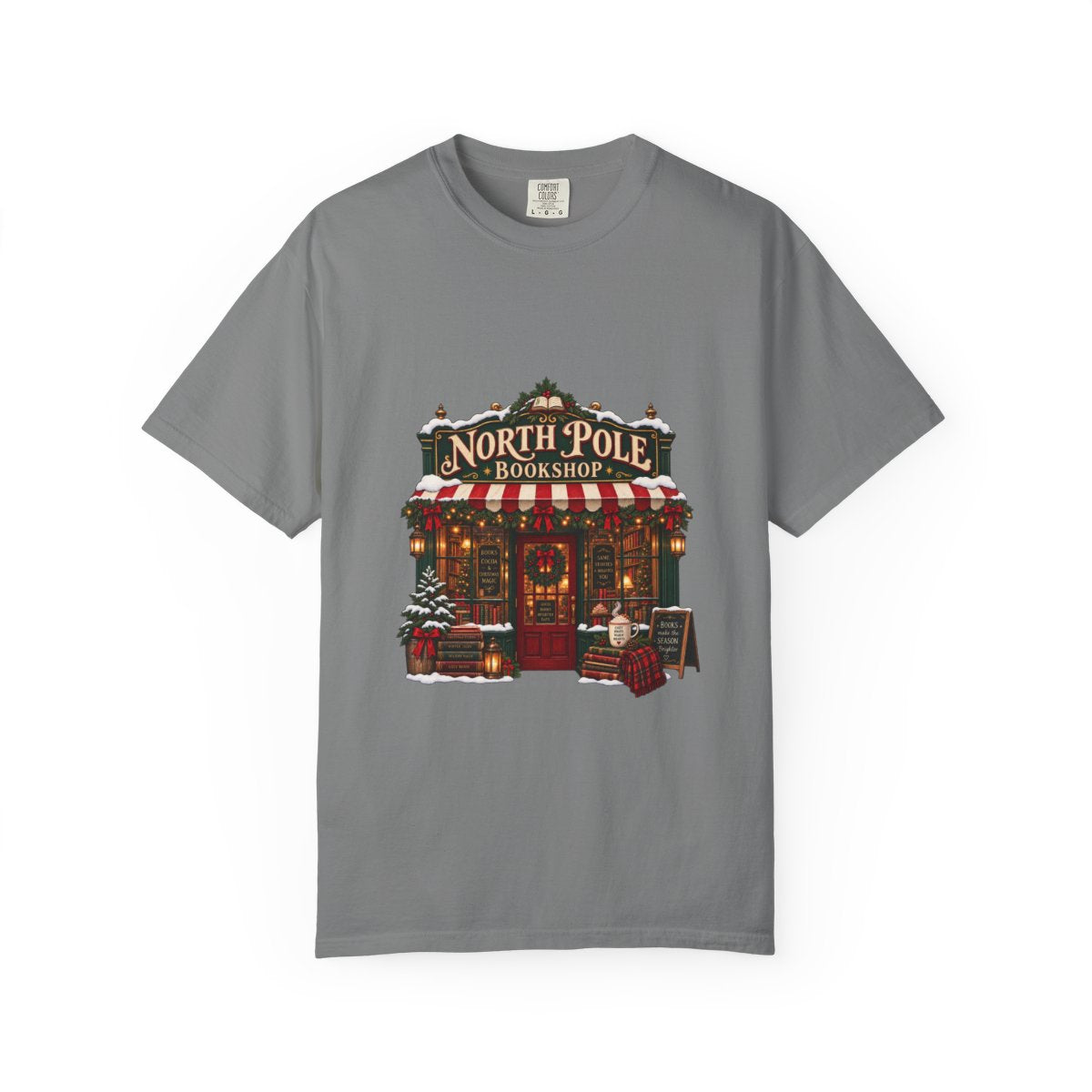 North Pole Bookshop T-shirt | Christmas bookstore illustration