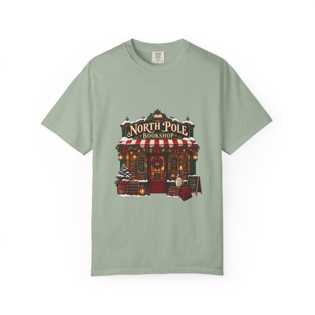 North Pole Bookshop T-shirt | Christmas bookstore illustration