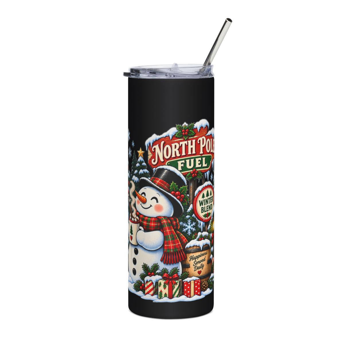 North Pole Fuel Snowman Tumbler | 20oz Stainless Steel Holiday Travel Cup