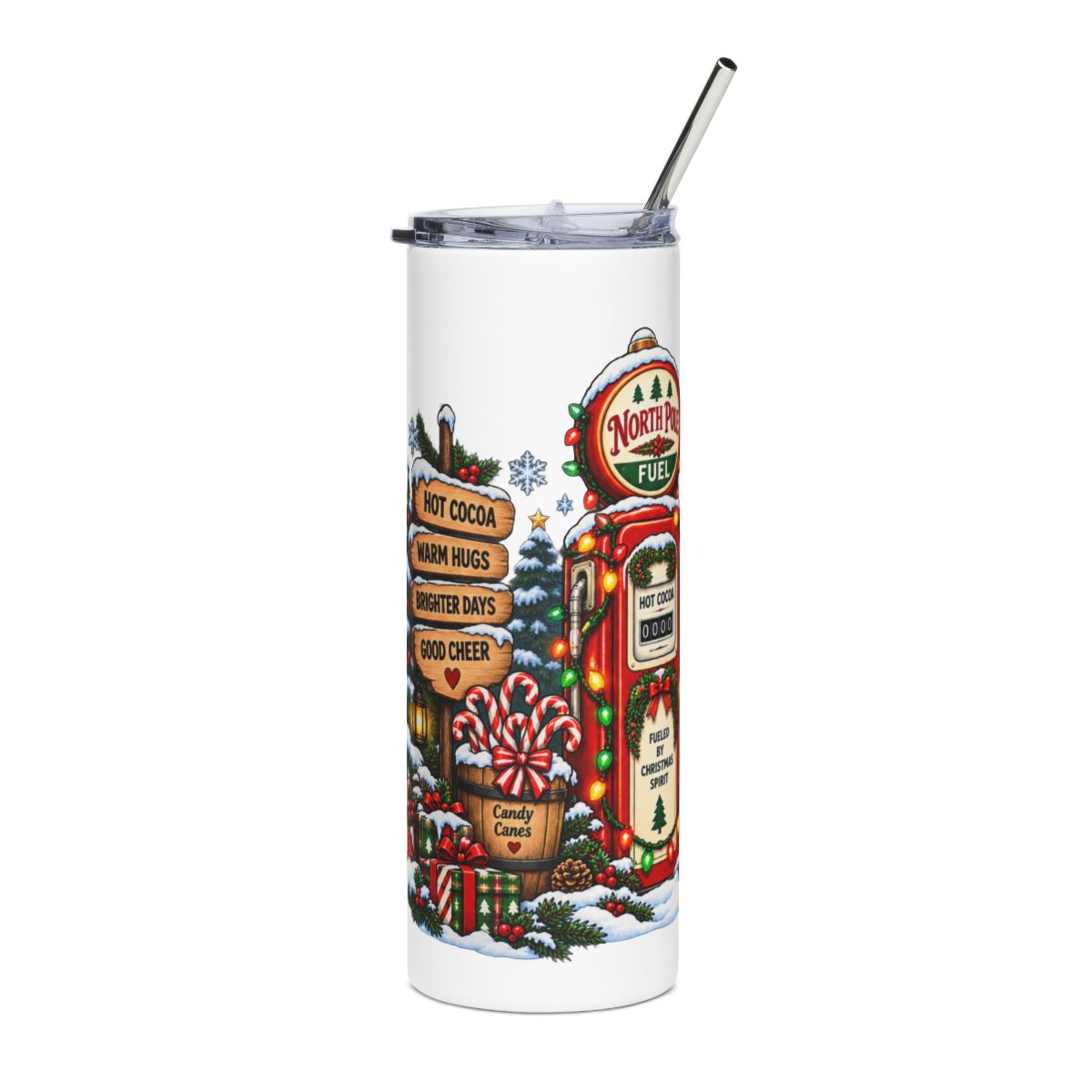 North Pole Fuel Snowman Tumbler | 20oz Stainless Steel Holiday Travel Cup