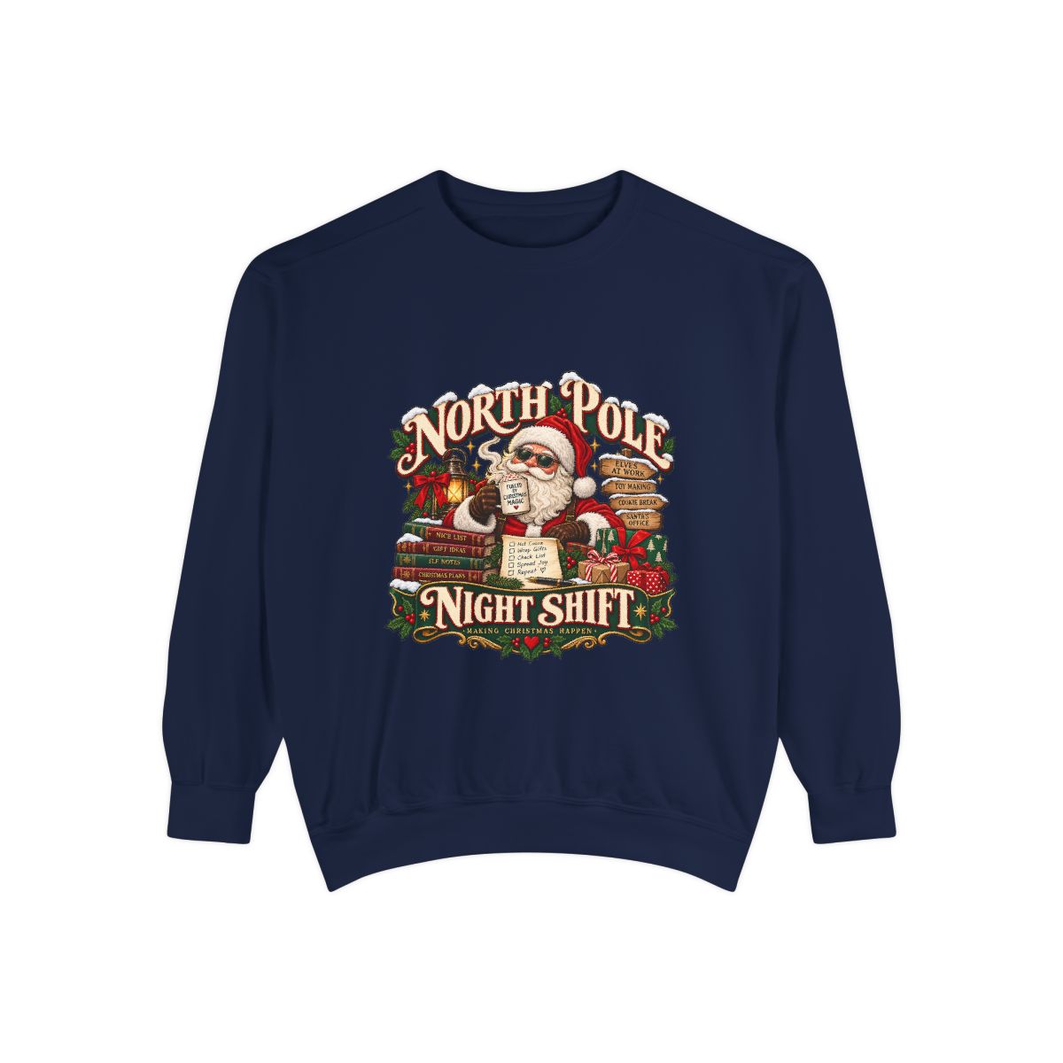 North Pole Night Shift Sweatshirt | Santa Claus Workshop Christmas Crewneck