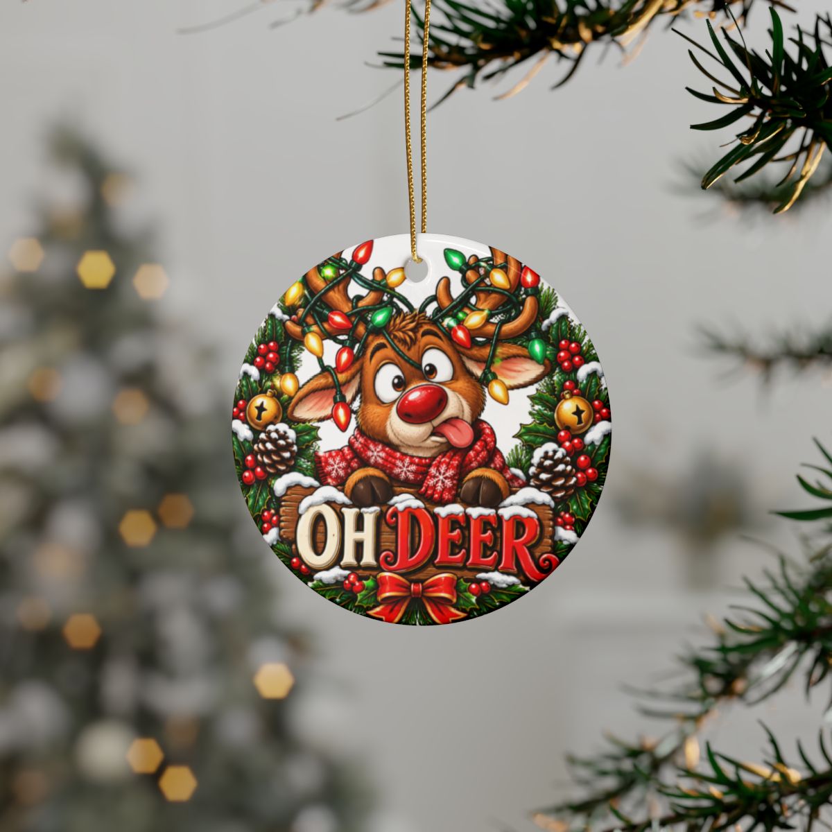 Oh Deer Deer Reindeer Ornament | Ceramic Christmas Ornament