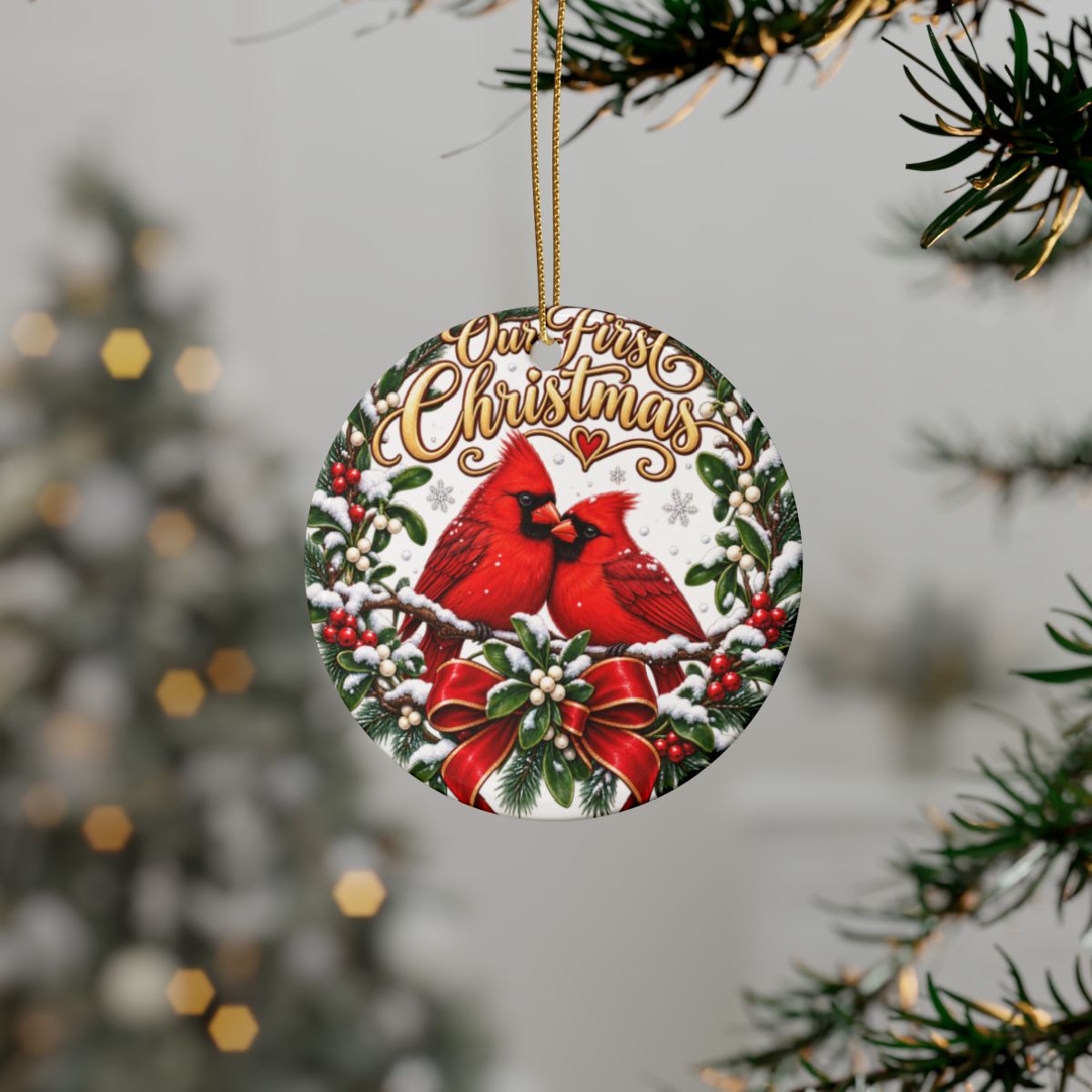 Our First Christmas Cardinals Ornament | Ceramic Holiday Decoration
