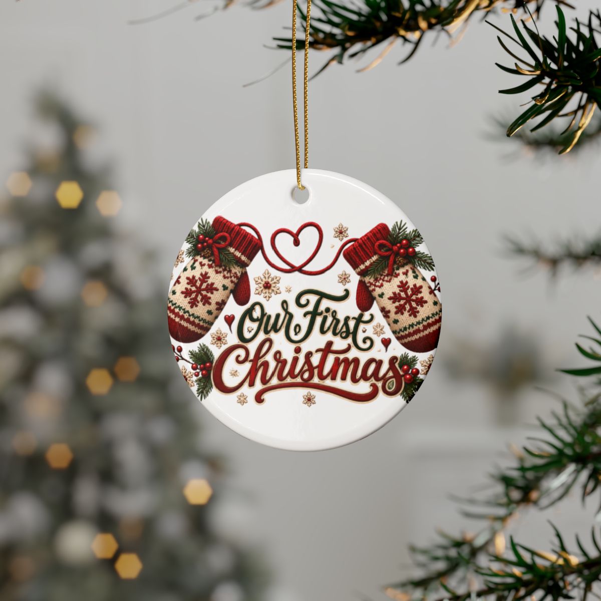 Our First Christmas Ceramic Ornament | Round Holiday Keepsake
