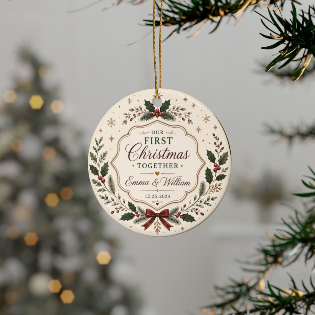 Our First Christmas Together Ceramic Ornament | Personalized Names & Date