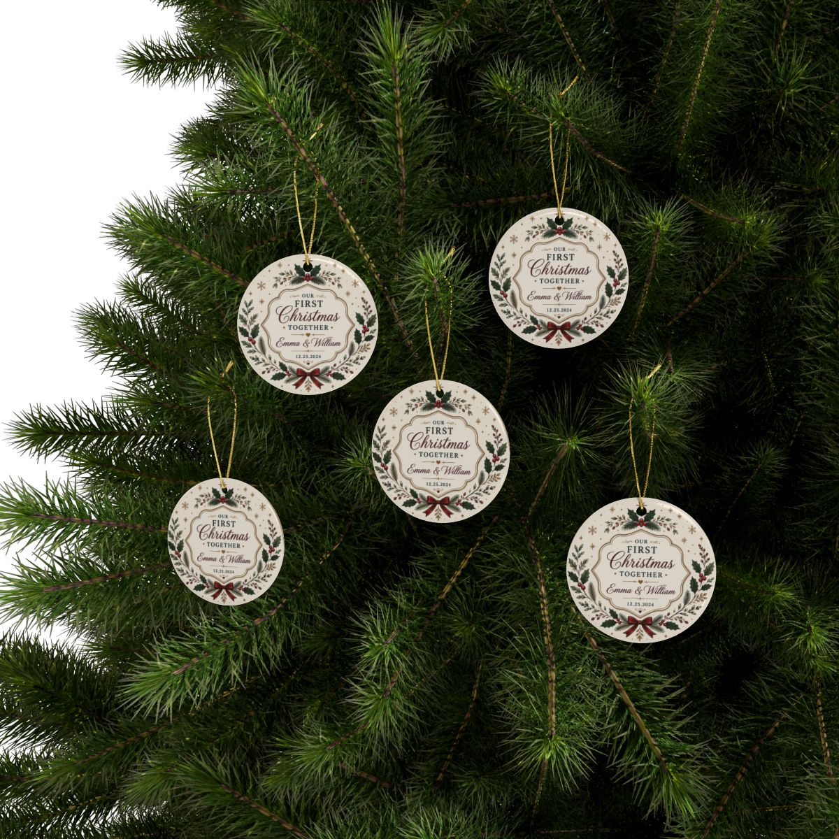 Our First Christmas Together Ceramic Ornament | Personalized Names & Date