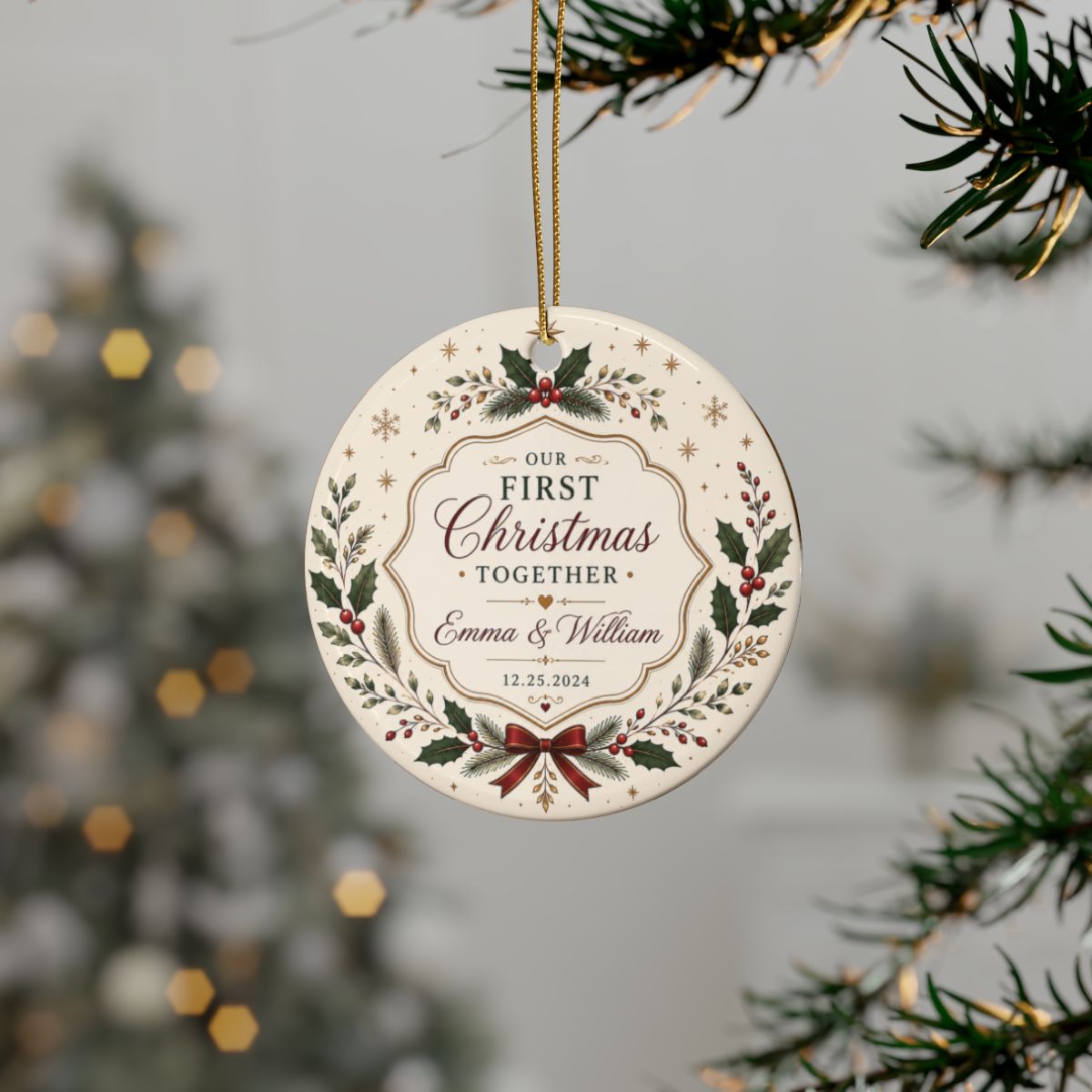 Our First Christmas Together Ceramic Ornament | Personalized Names & Date