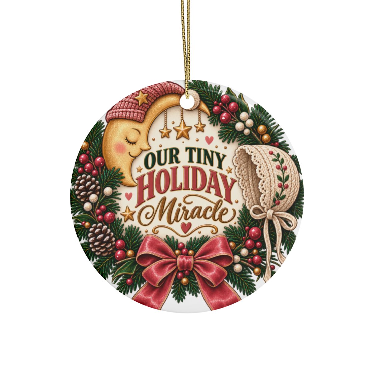 Our Tiny Holiday Miracle Ceramic Ornament | Round Christmas Tree Decoration