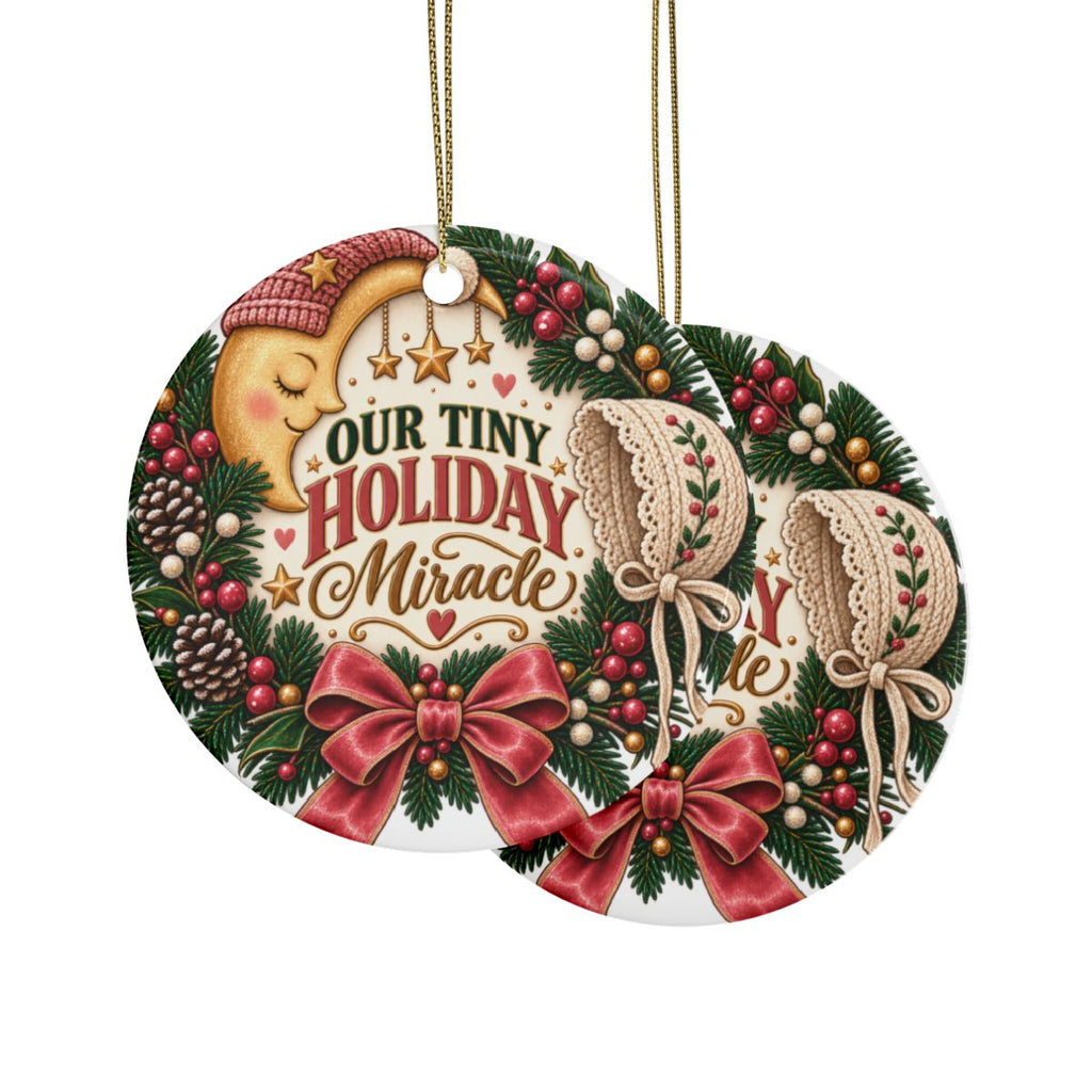 Our Tiny Holiday Miracle Ceramic Ornament | Round Christmas Tree Decoration