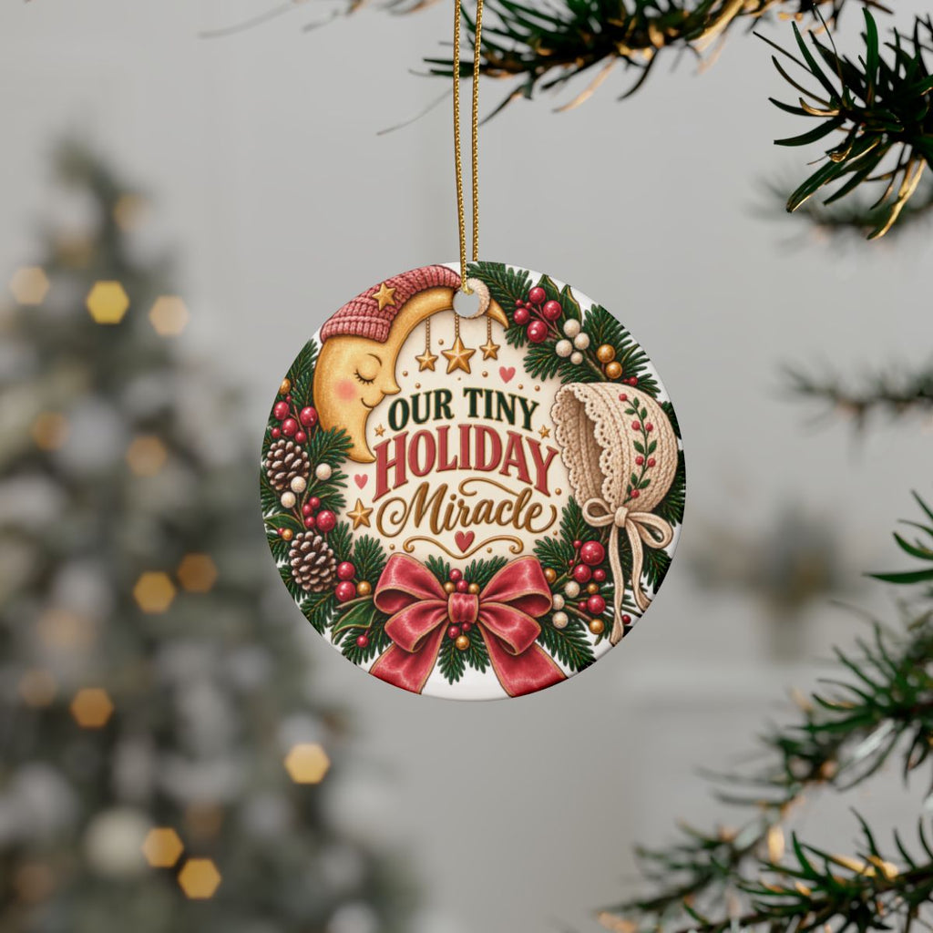 Our Tiny Holiday Miracle Ceramic Ornament | Round Christmas Tree Decoration