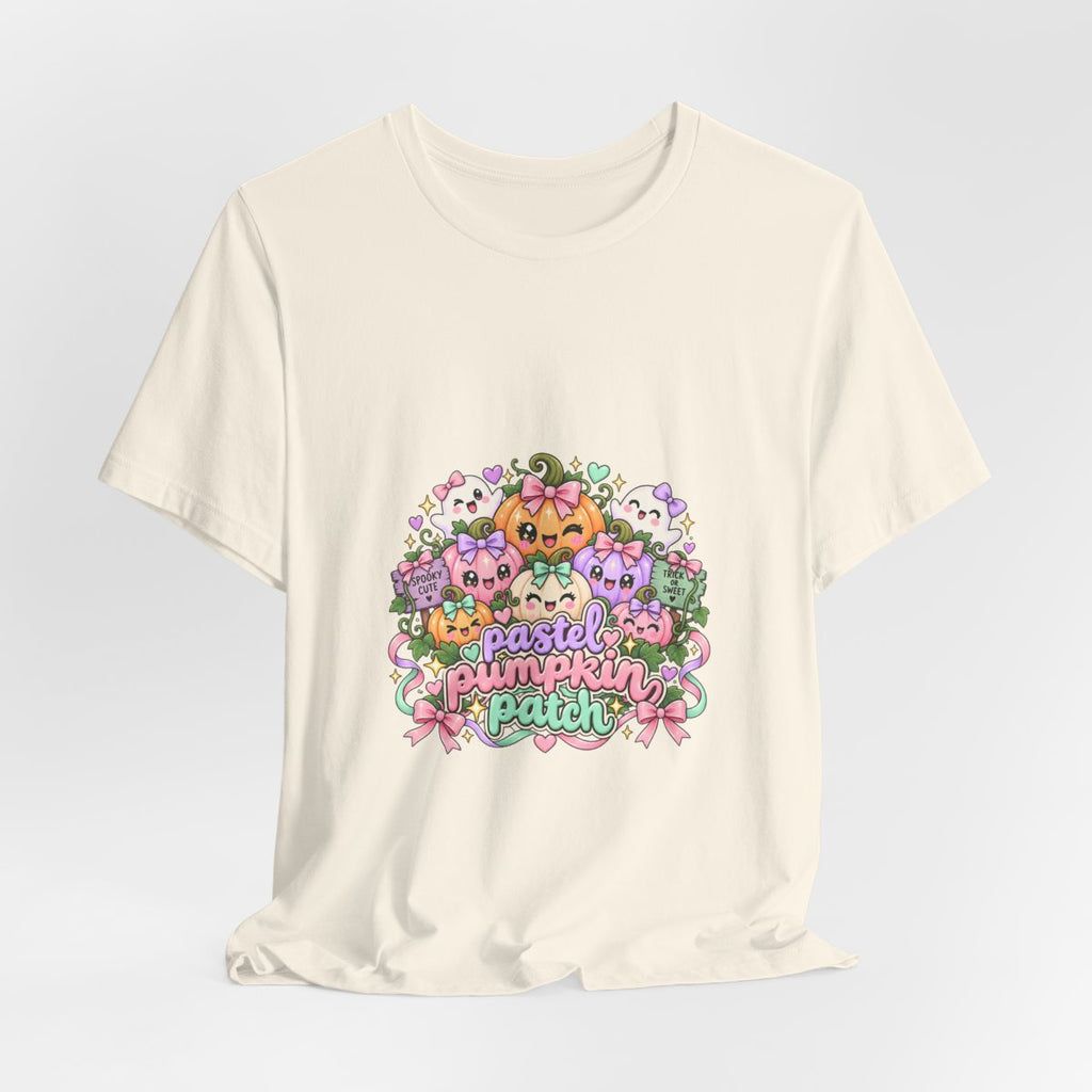 Pastel Pumpkin Patch T-Shirt | Cute Kawaii Halloween Pumpkins Ghost Graphic Tee, Soft Pastel Spooky Season Shirt