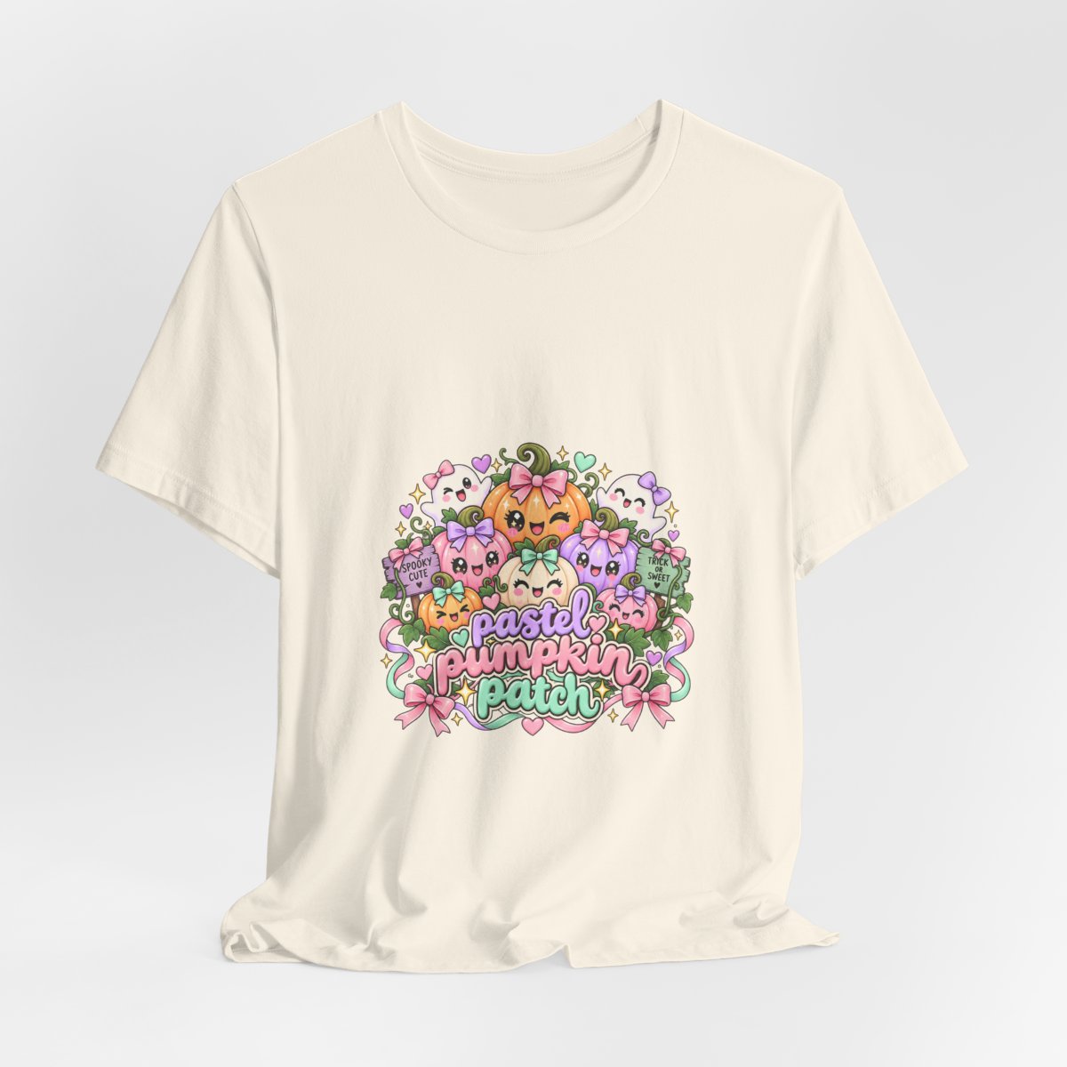 Pastel Pumpkin Patch T-Shirt | Cute Kawaii Halloween Pumpkins Ghost Graphic Tee, Soft Pastel Spooky Season Shirt