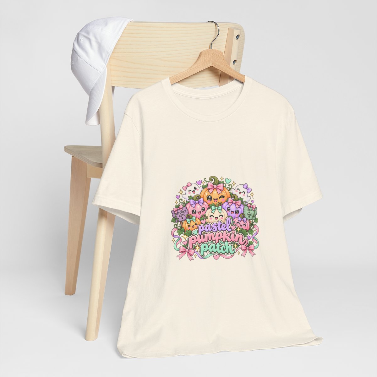Pastel Pumpkin Patch T-Shirt | Cute Kawaii Halloween Pumpkins Ghost Graphic Tee, Soft Pastel Spooky Season Shirt
