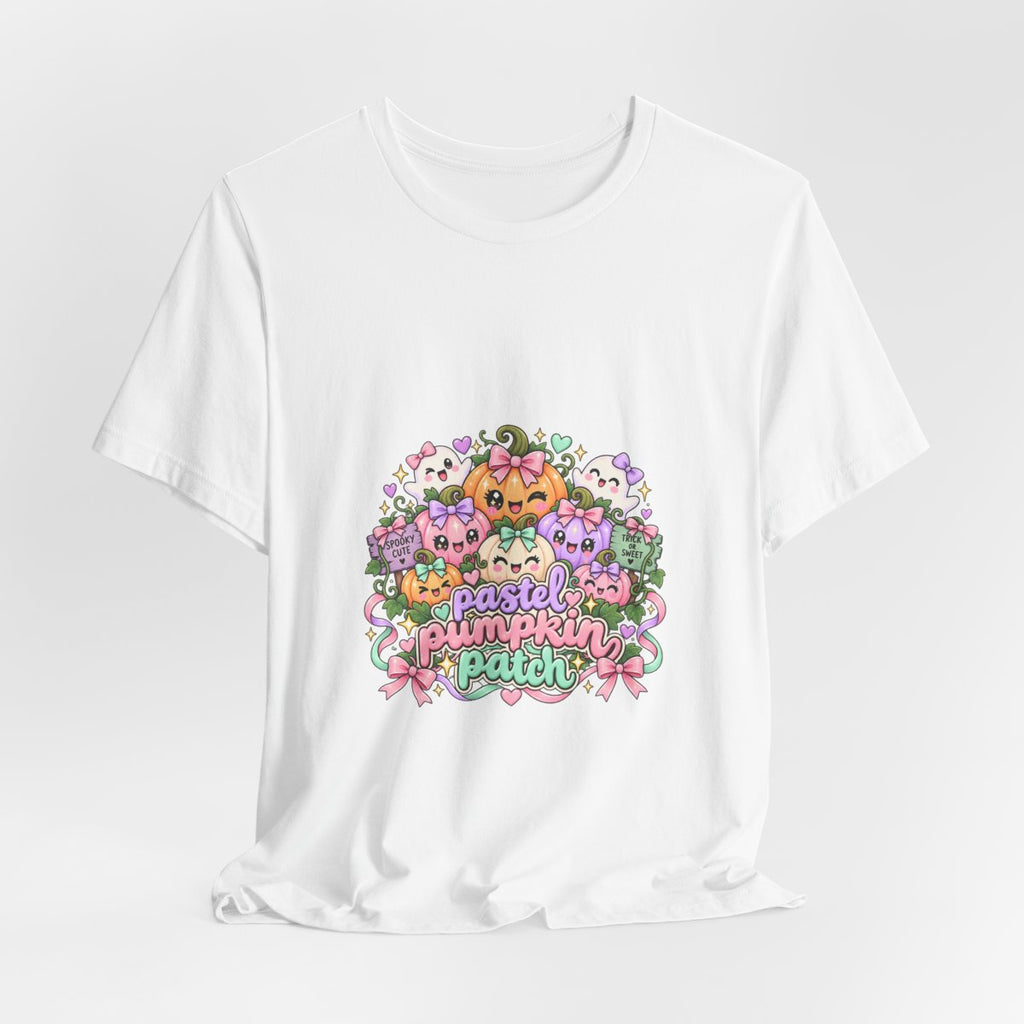 Pastel Pumpkin Patch T-Shirt | Cute Kawaii Halloween Pumpkins Ghost Graphic Tee, Soft Pastel Spooky Season Shirt