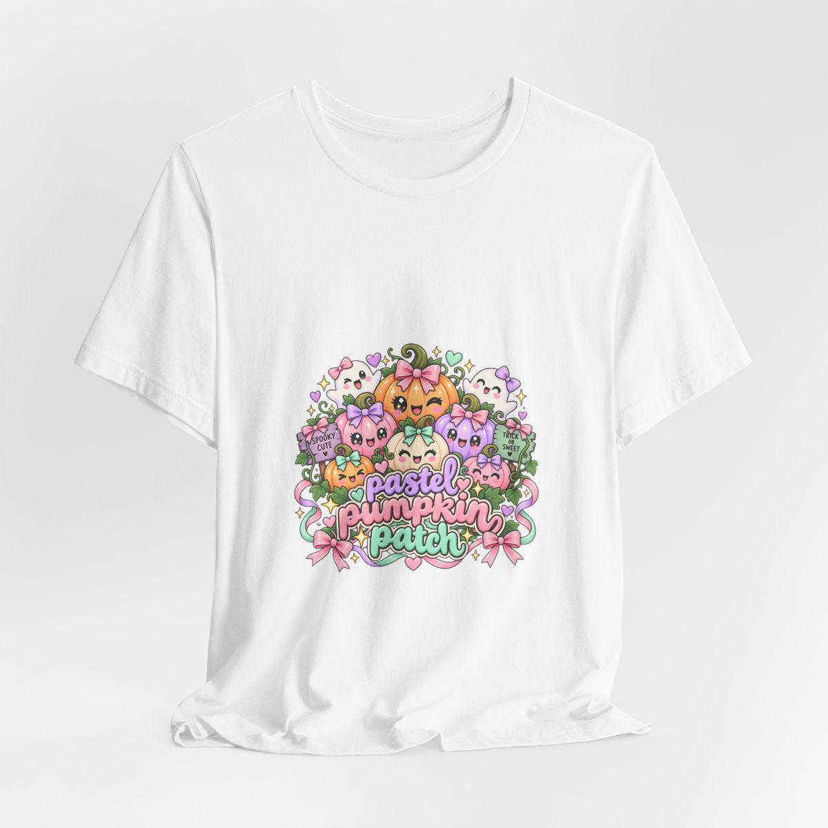 Pastel Pumpkin Patch T-Shirt | Cute Kawaii Halloween Pumpkins Ghost Graphic Tee, Soft Pastel Spooky Season Shirt