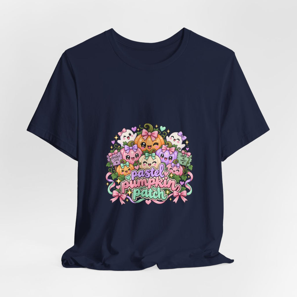 Pastel Pumpkin Patch T-Shirt | Cute Kawaii Halloween Pumpkins Ghost Graphic Tee, Soft Pastel Spooky Season Shirt