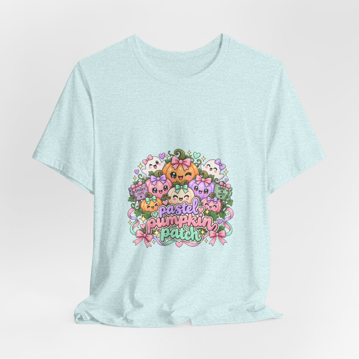 Pastel Pumpkin Patch T-Shirt | Cute Kawaii Halloween Pumpkins Ghost Graphic Tee, Soft Pastel Spooky Season Shirt