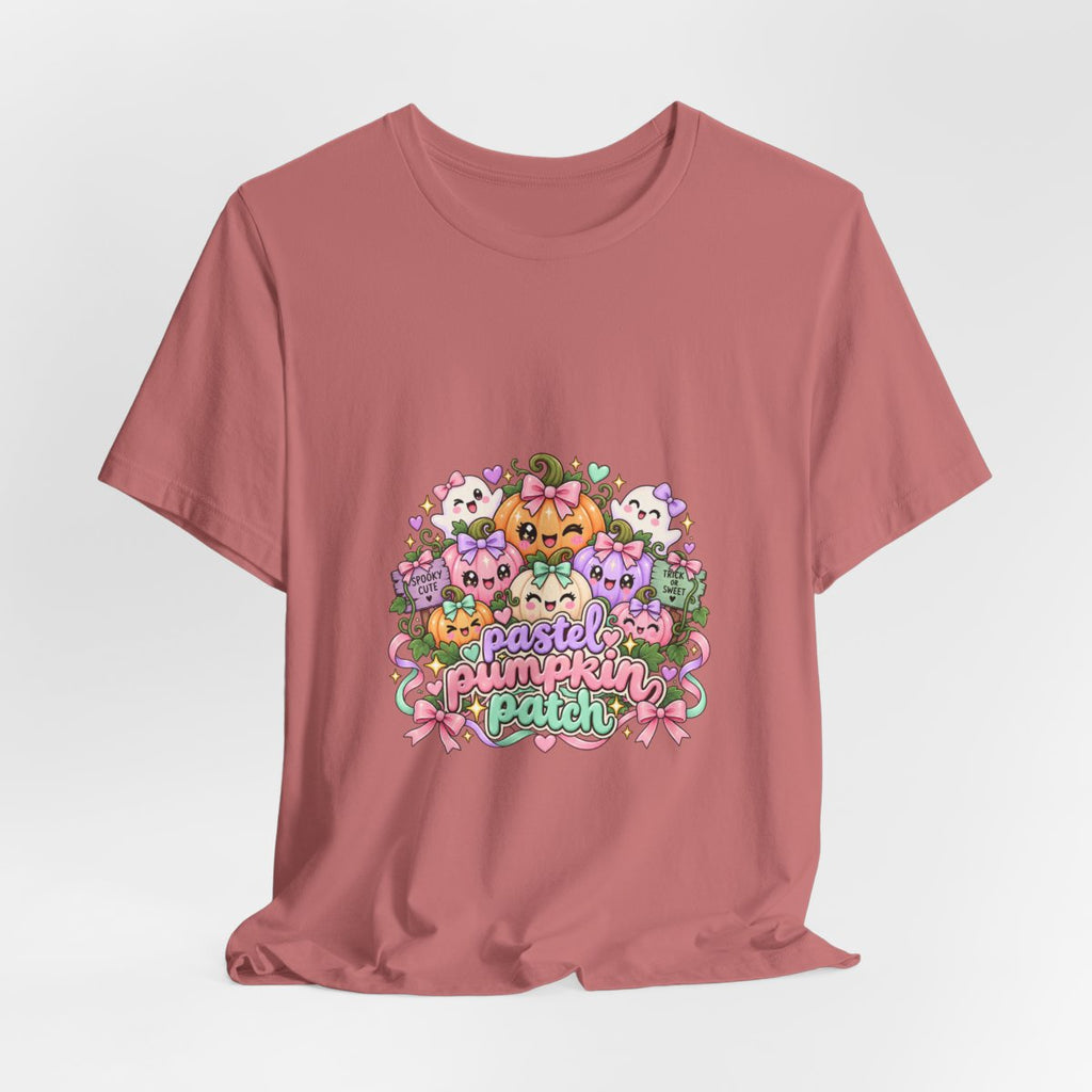 Pastel Pumpkin Patch T-Shirt | Cute Kawaii Halloween Pumpkins Ghost Graphic Tee, Soft Pastel Spooky Season Shirt