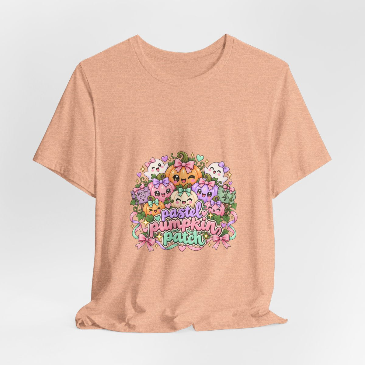 Pastel Pumpkin Patch T-Shirt | Cute Kawaii Halloween Pumpkins Ghost Graphic Tee, Soft Pastel Spooky Season Shirt